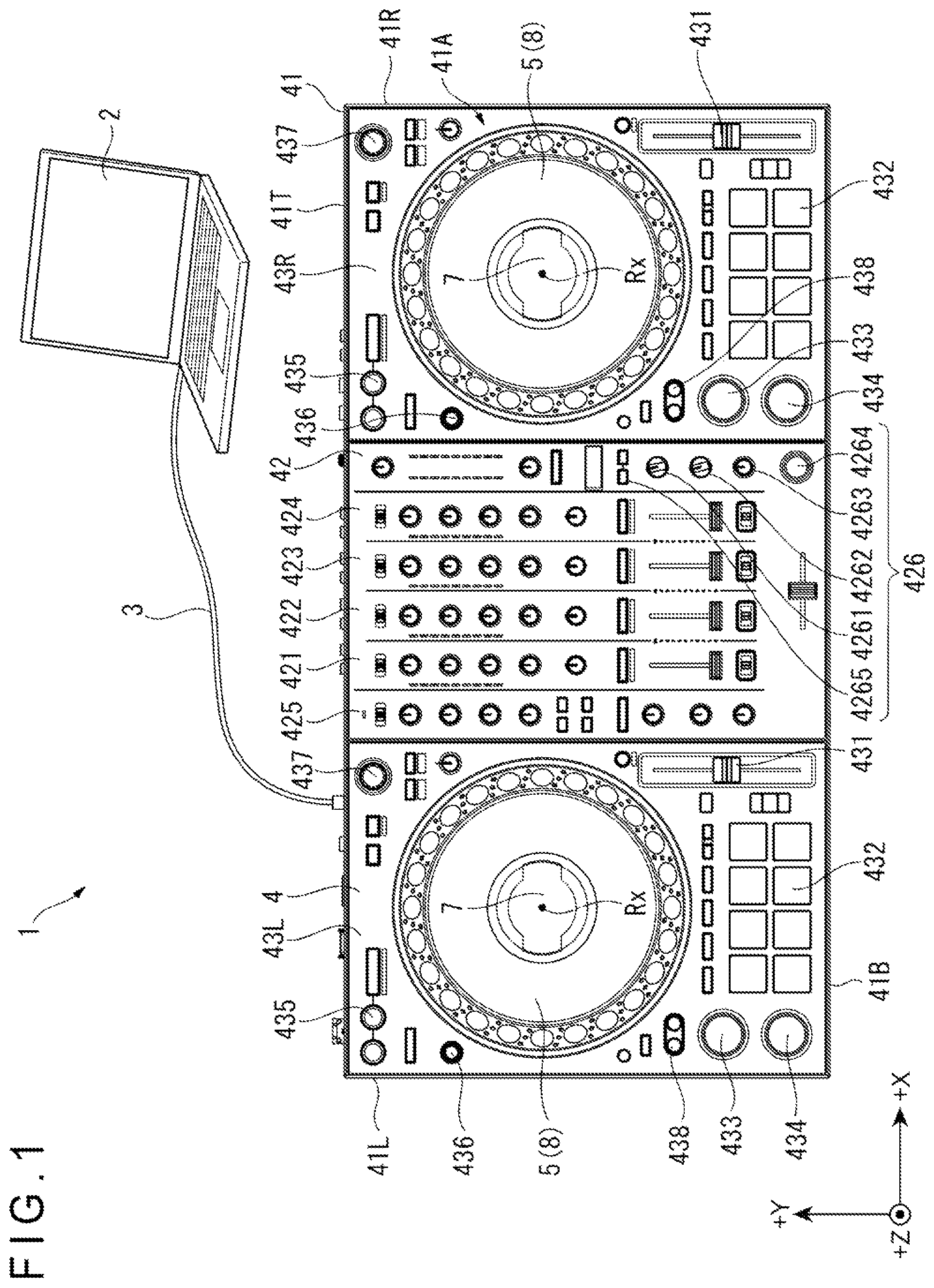 Patent US12147618 Figure 1 – Acoustic effect playback device having a rotary operator