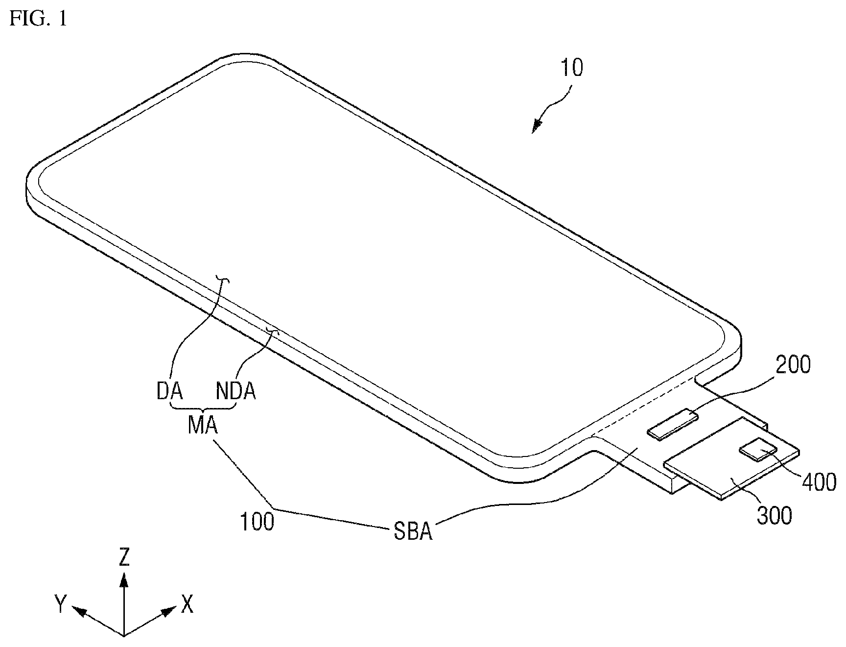 Patent US12147628 Figure 1 – Display device and touch sensing system including the same