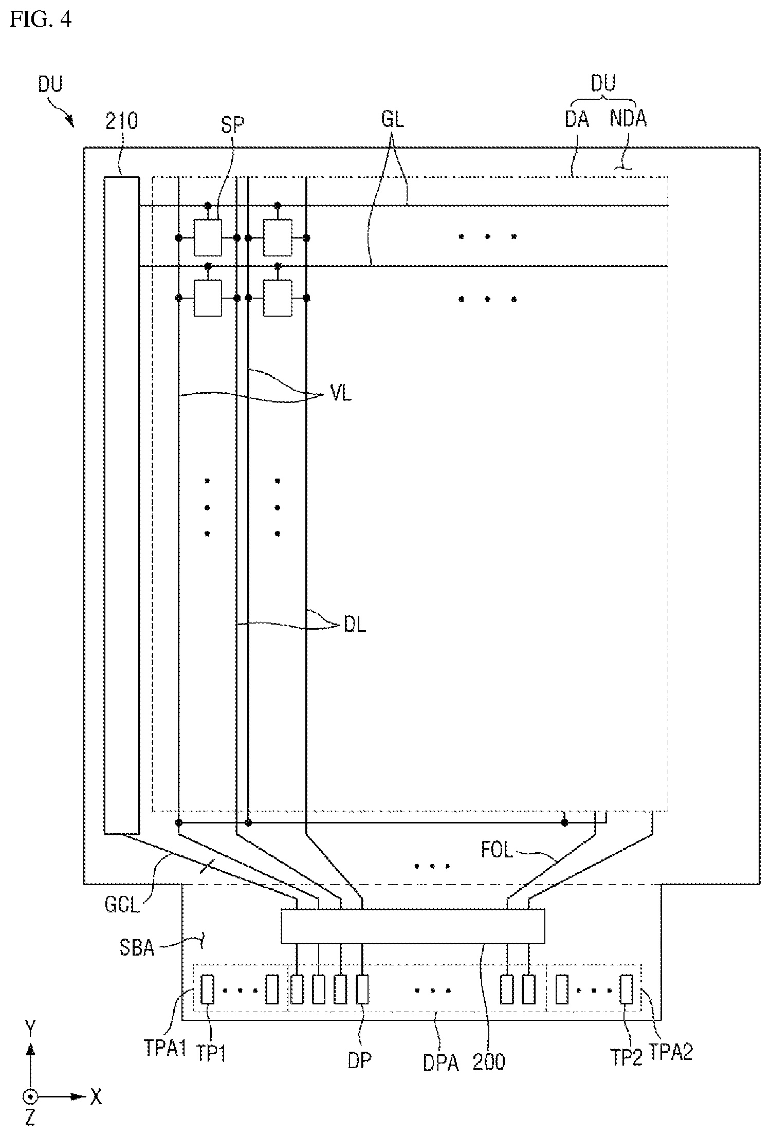 Patent US12147628 Figure 4 – Display device and touch sensing system including the same