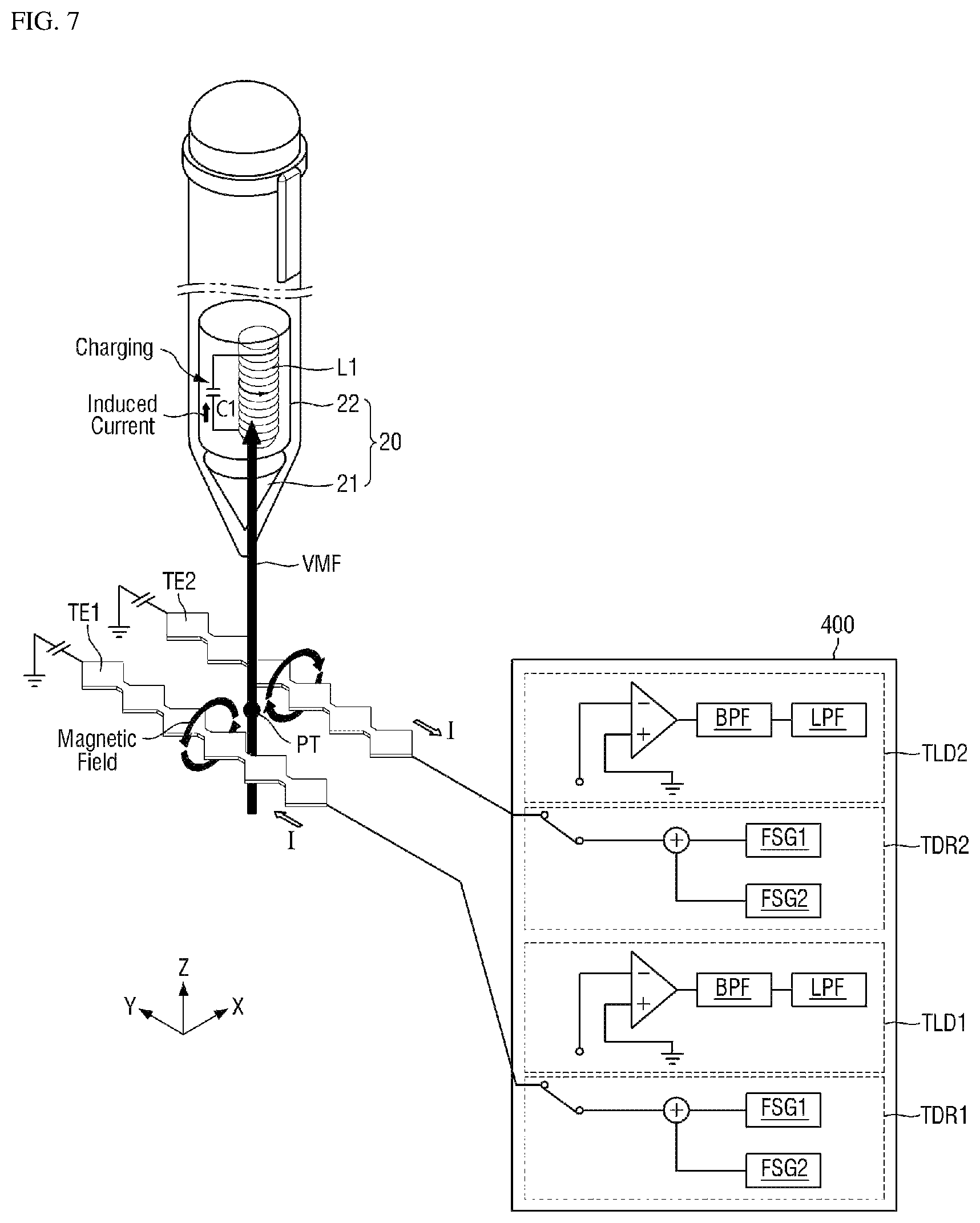 Patent US12147628 Figure 7 – Display device and touch sensing system including the same