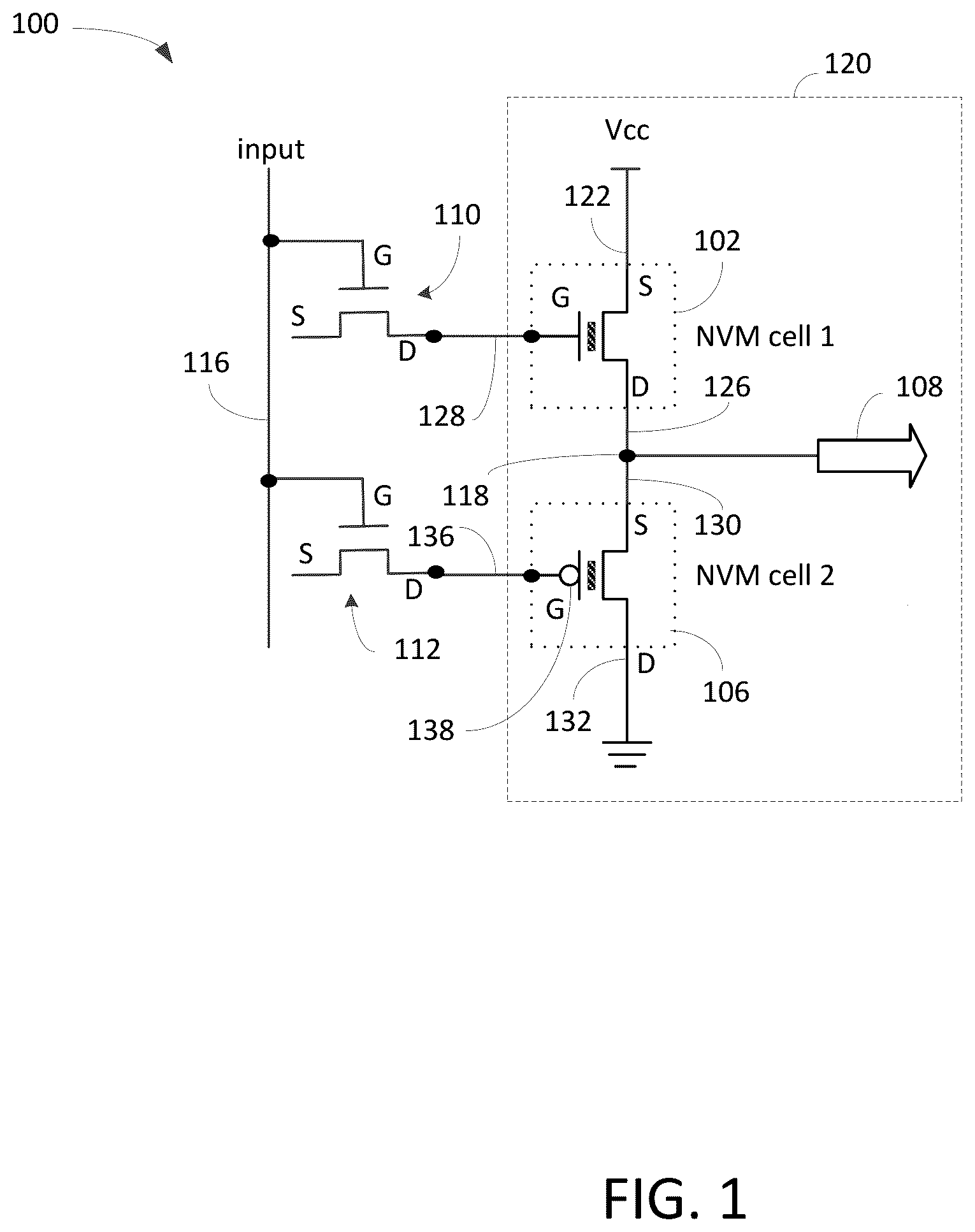 Patent US12147685 Figure 1 – Methods and apparatus for providing a low-power memory block using a pair of nvm cells