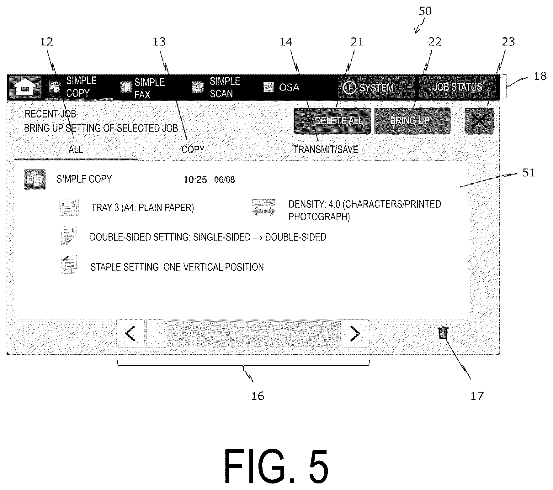 Patent US12147722 Figure 5 – Image processing apparatus and method for bringing up job history