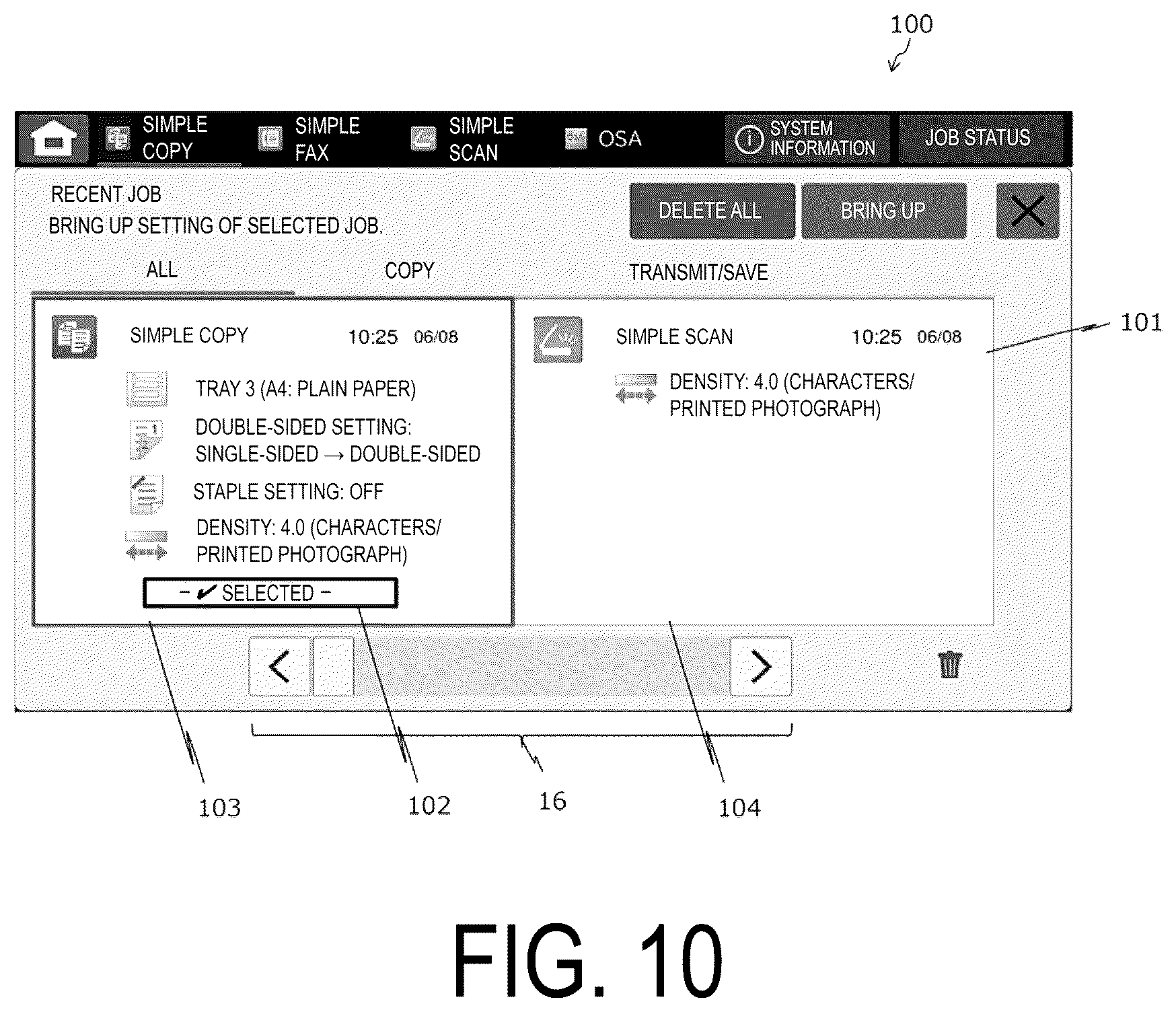 Patent US12147722 Figure 10 – Image processing apparatus and method for bringing up job history