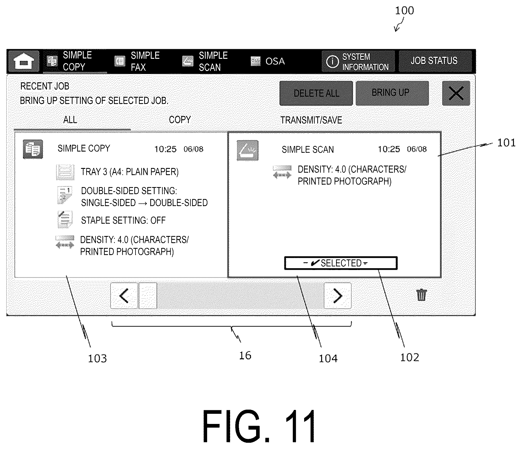 Patent US12147722 Figure 11 – Image processing apparatus and method for bringing up job history
