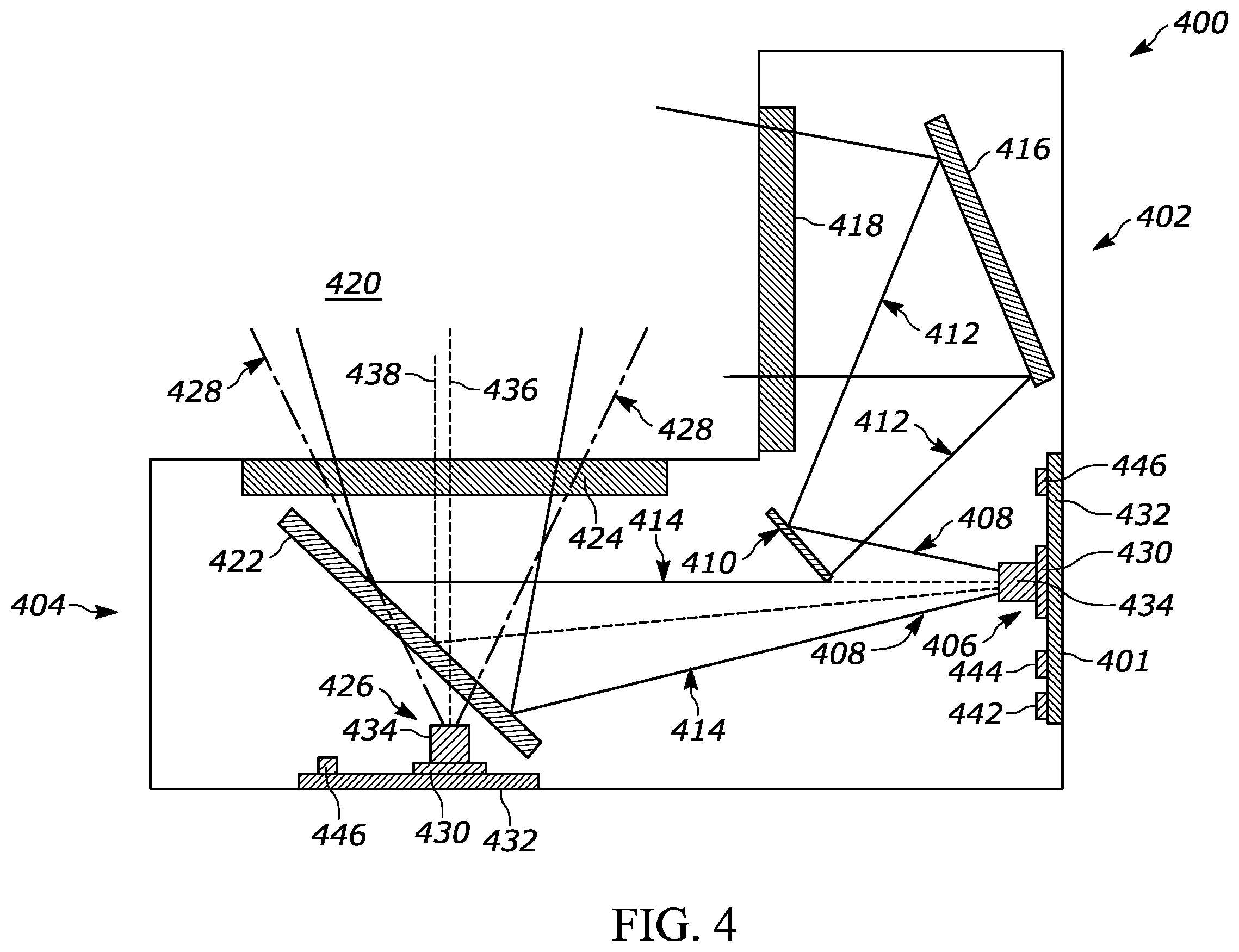 Patent US12147869 Figure 4 – Indicia readers with multiple imaging assemblies and dichroic mirrors