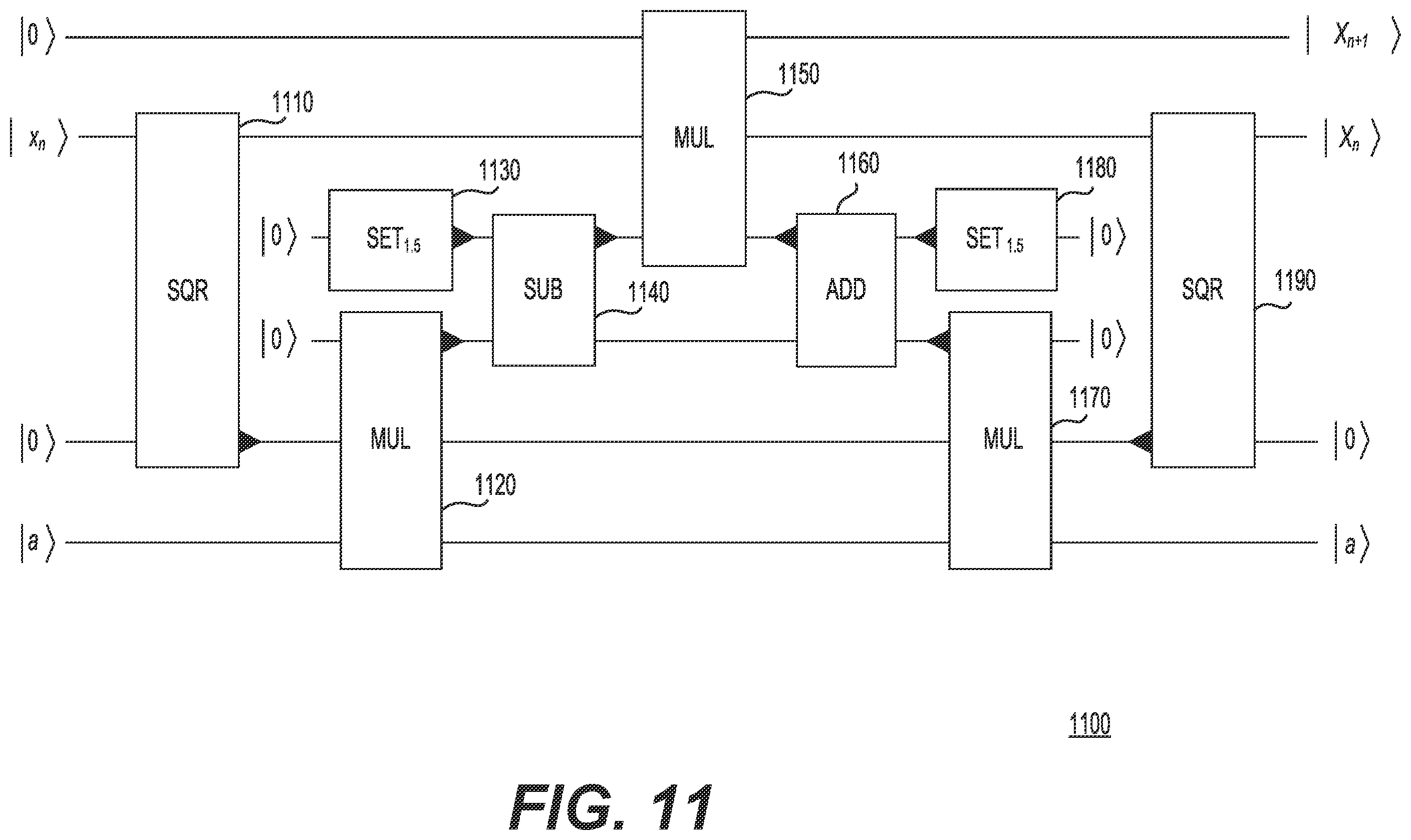 Patent US12147873 Figure 11 – Evaluating quantum computing circuits in view of the resource costs of a quantum algorithm