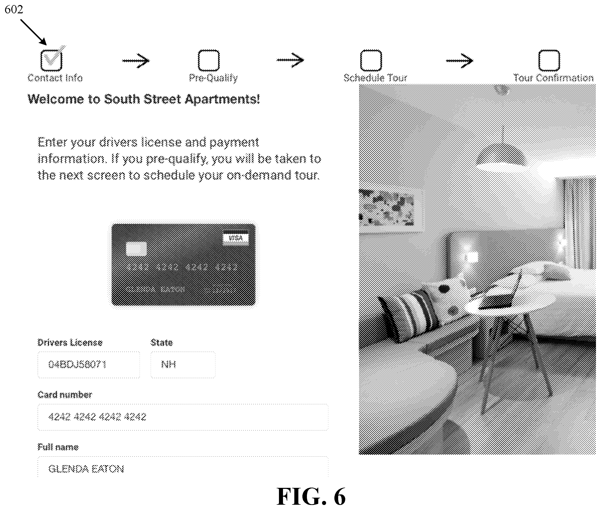 Patent US12147917 Figure 6 – Systems and methods for scheduling and performing self-guided tours of multi-unit residential facilities