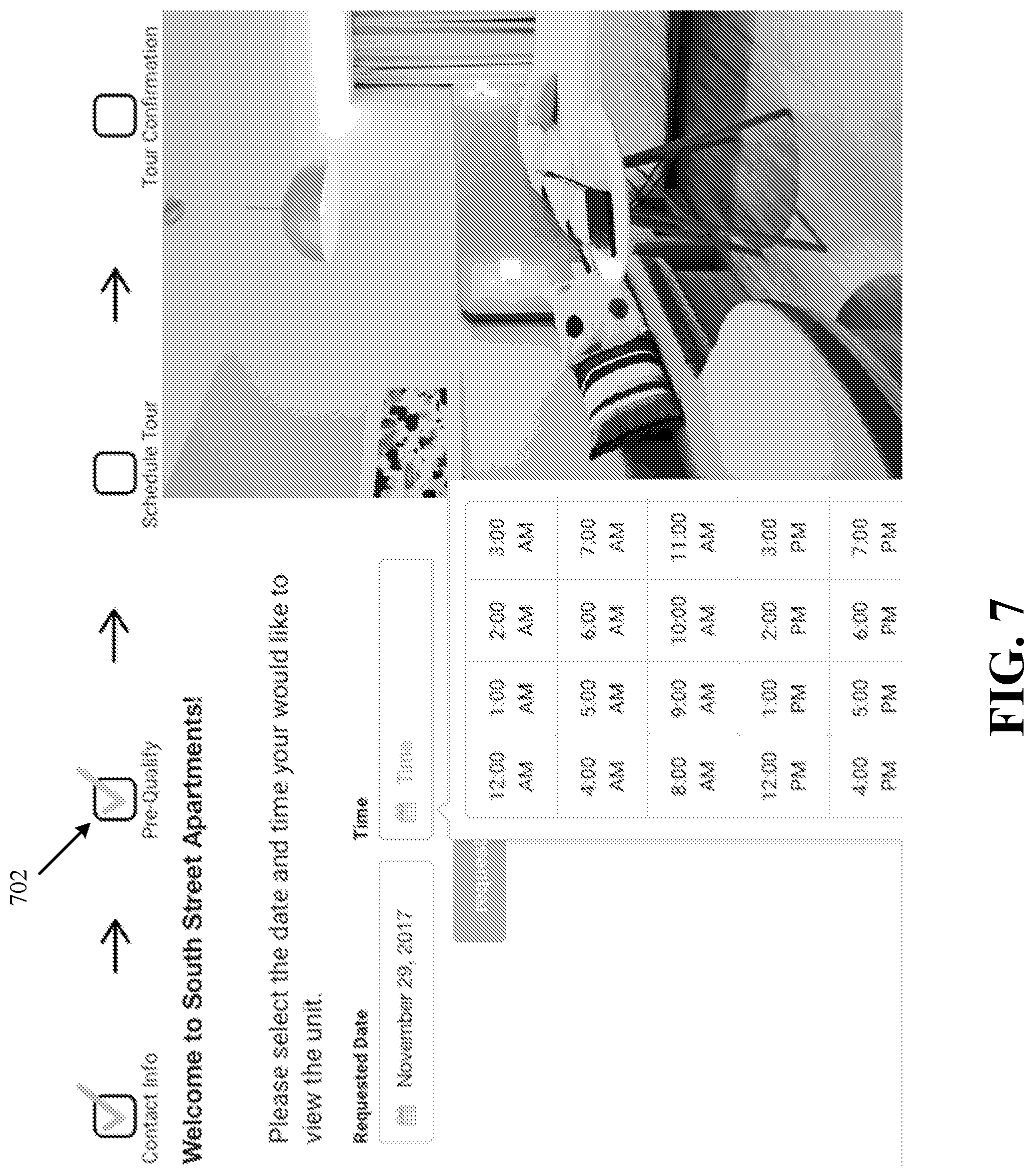 Patent US12147917 Figure 7 – Systems and methods for scheduling and performing self-guided tours of multi-unit residential facilities