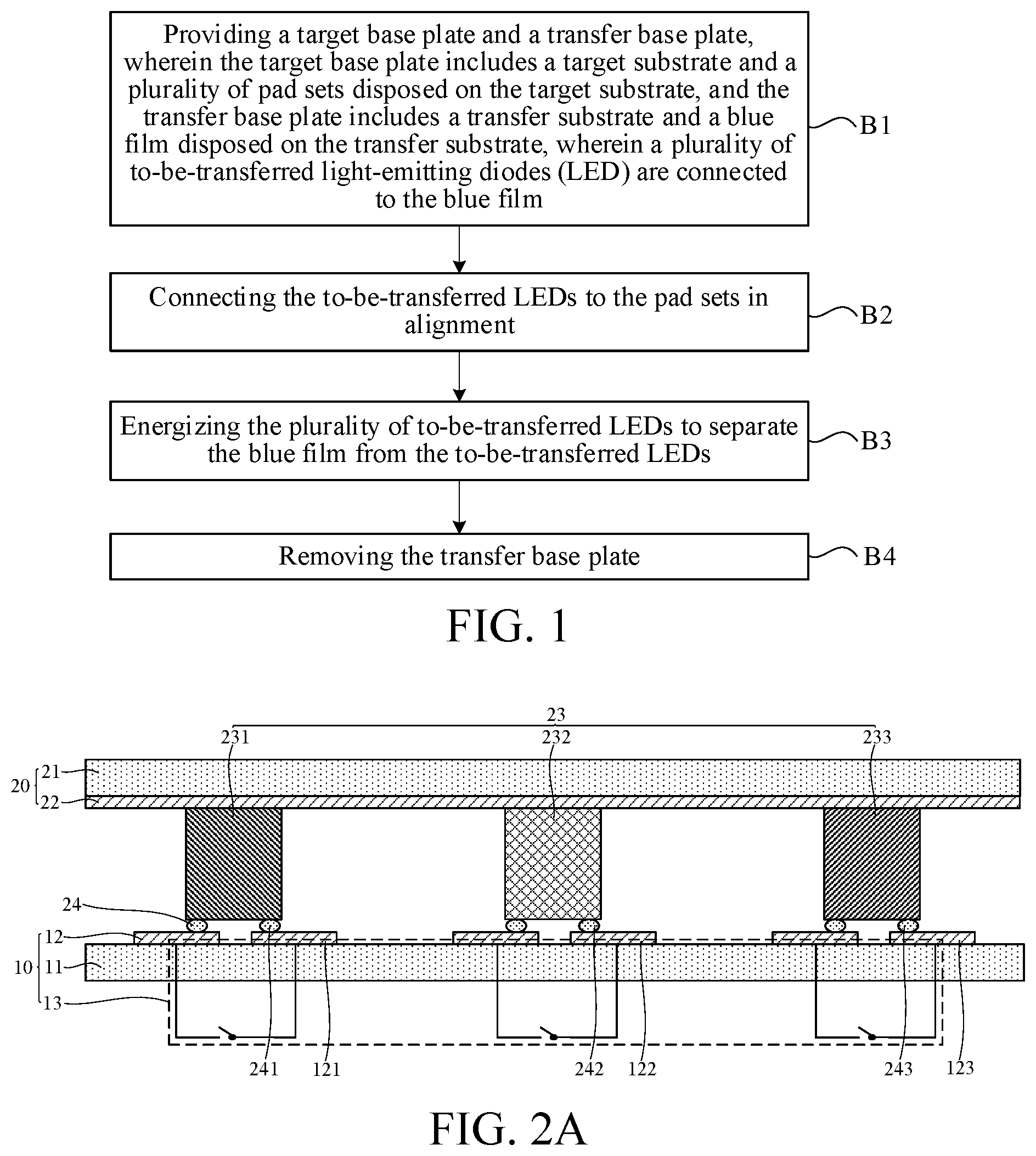 Patent US12155003 Figure 1 – Method for transferring light-emitting diode and light-emitting base plate