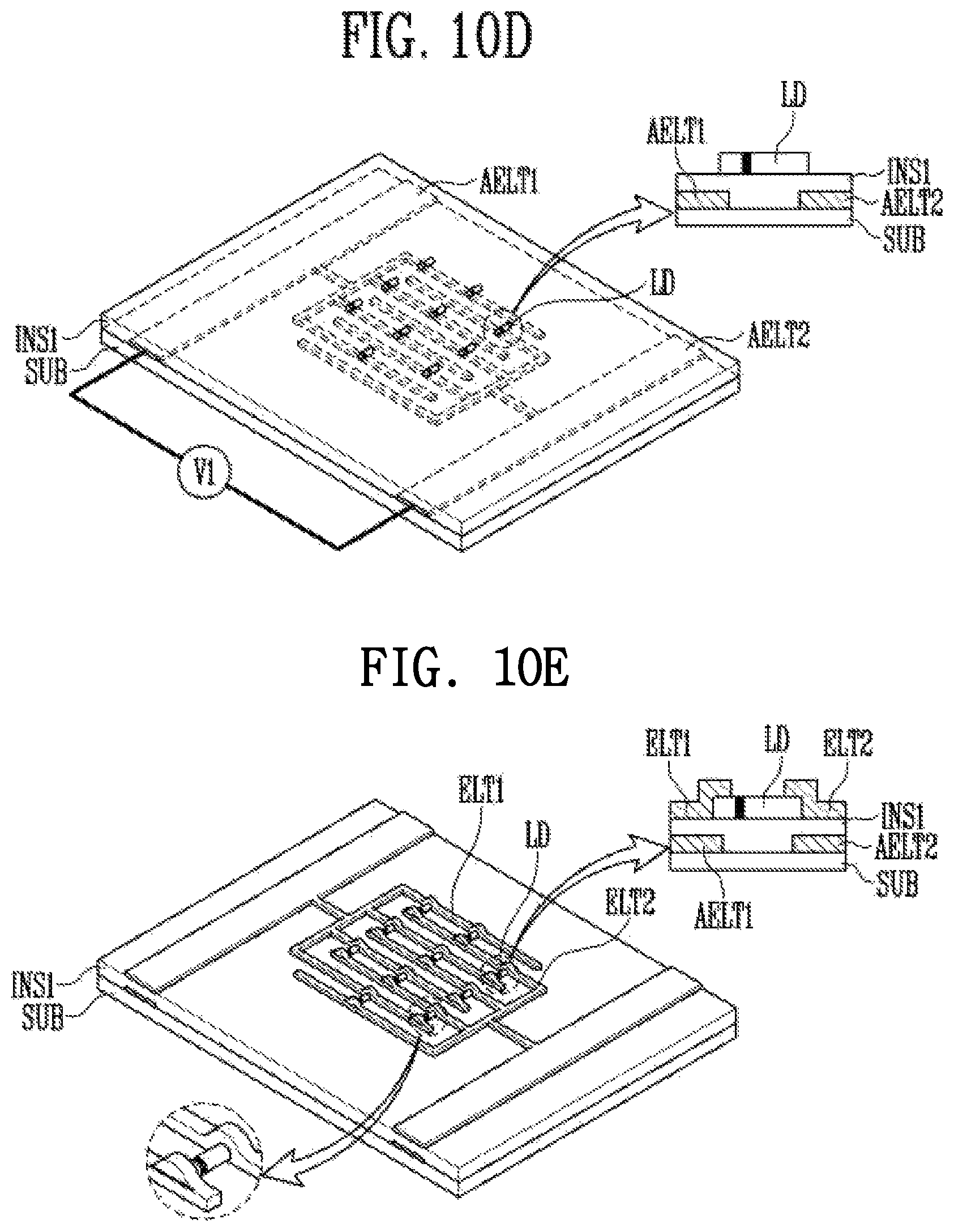 Patent US12155018 Figure 10 – Light-emitting device and display device including rod shaped light emitting elements and color conversion elements