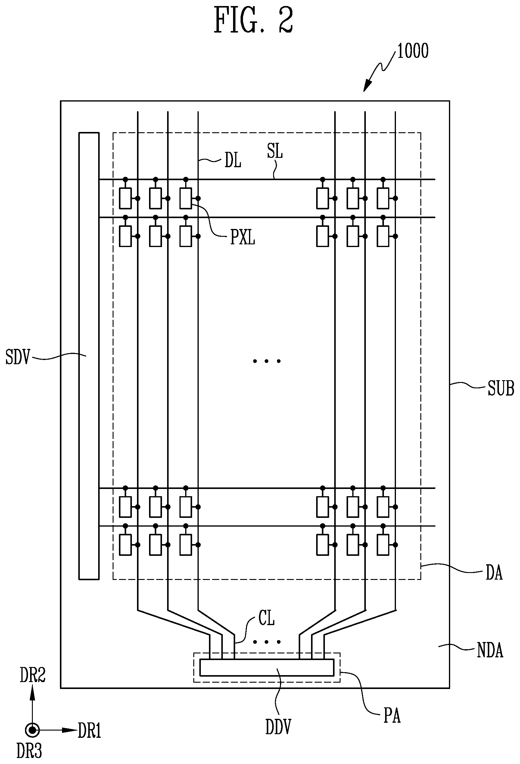 Patent US12155027 Figure 2 – Display device including a pad unit connected to a pixel