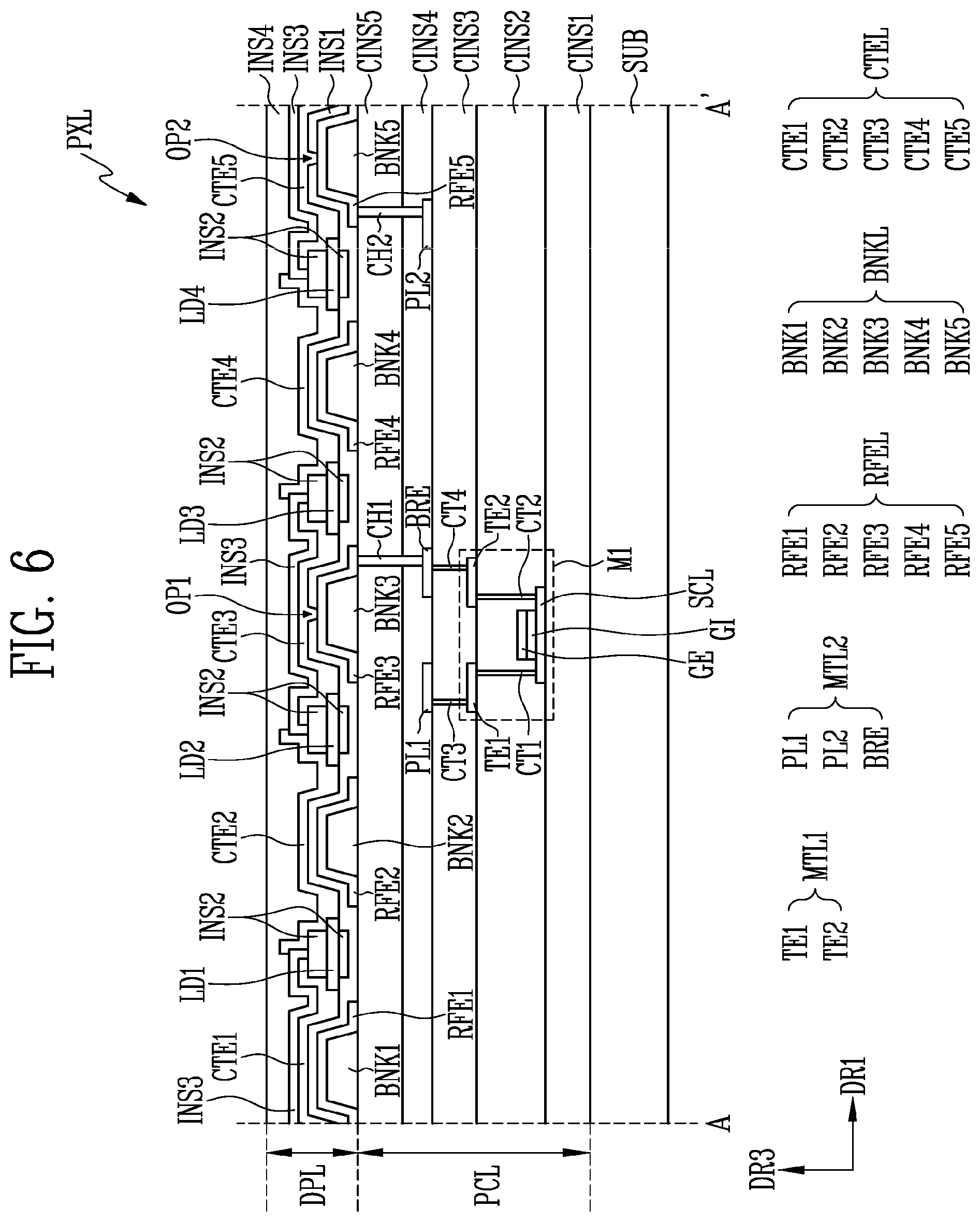 Patent US12155027 Figure 8 – Display device including a pad unit connected to a pixel