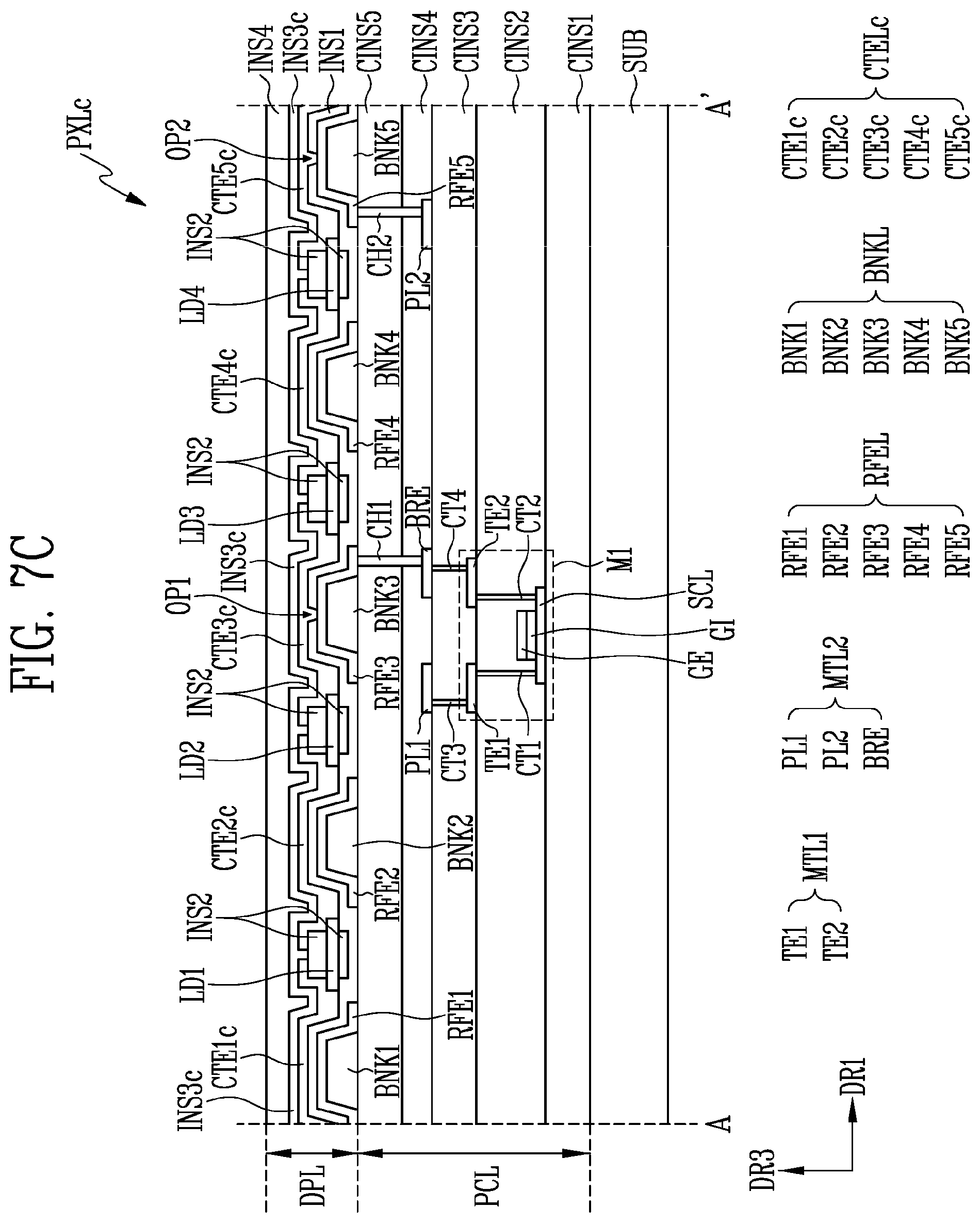 Patent US12155027 Figure 11 – Display device including a pad unit connected to a pixel