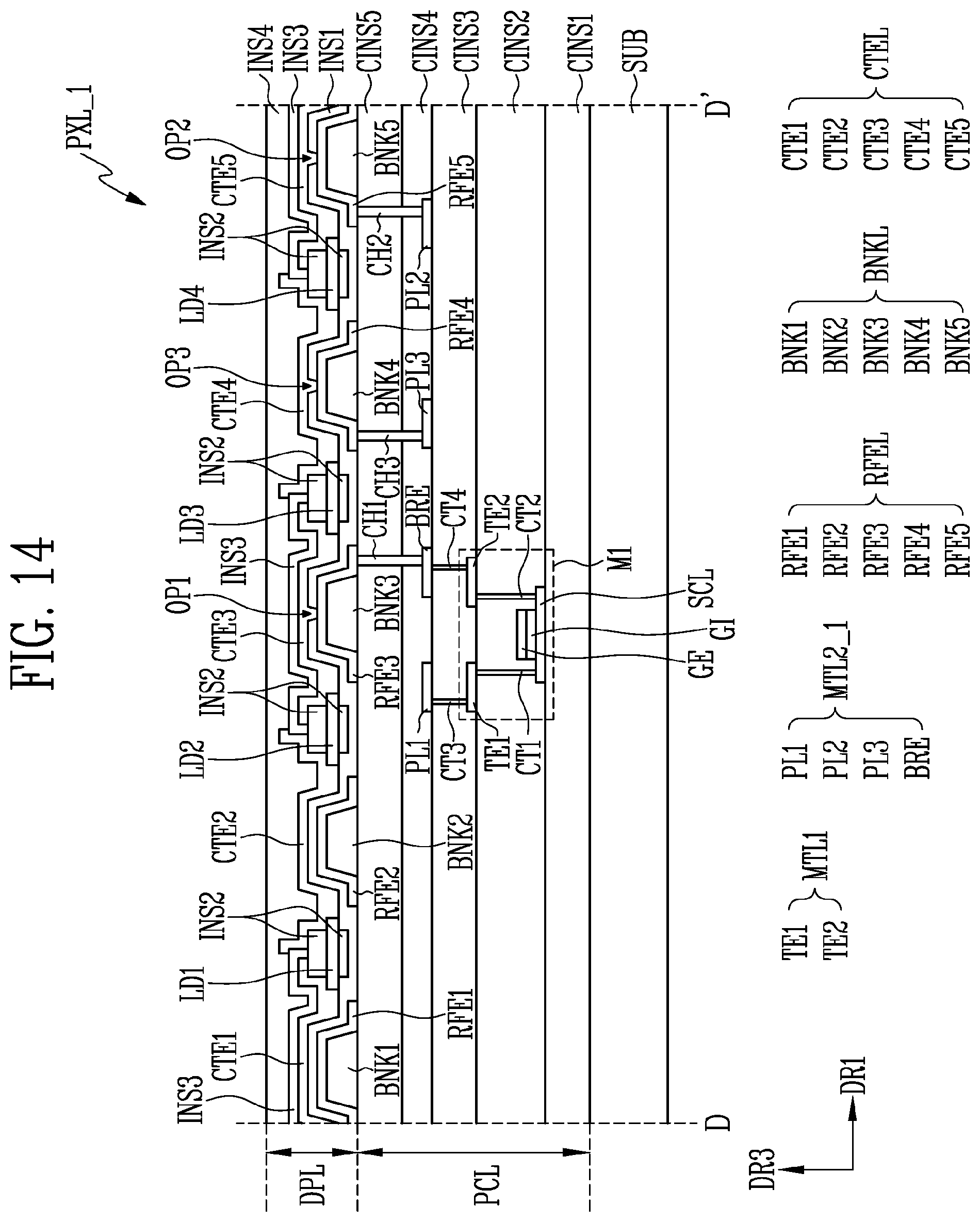 Patent US12155027 Figure 17 – Display device including a pad unit connected to a pixel