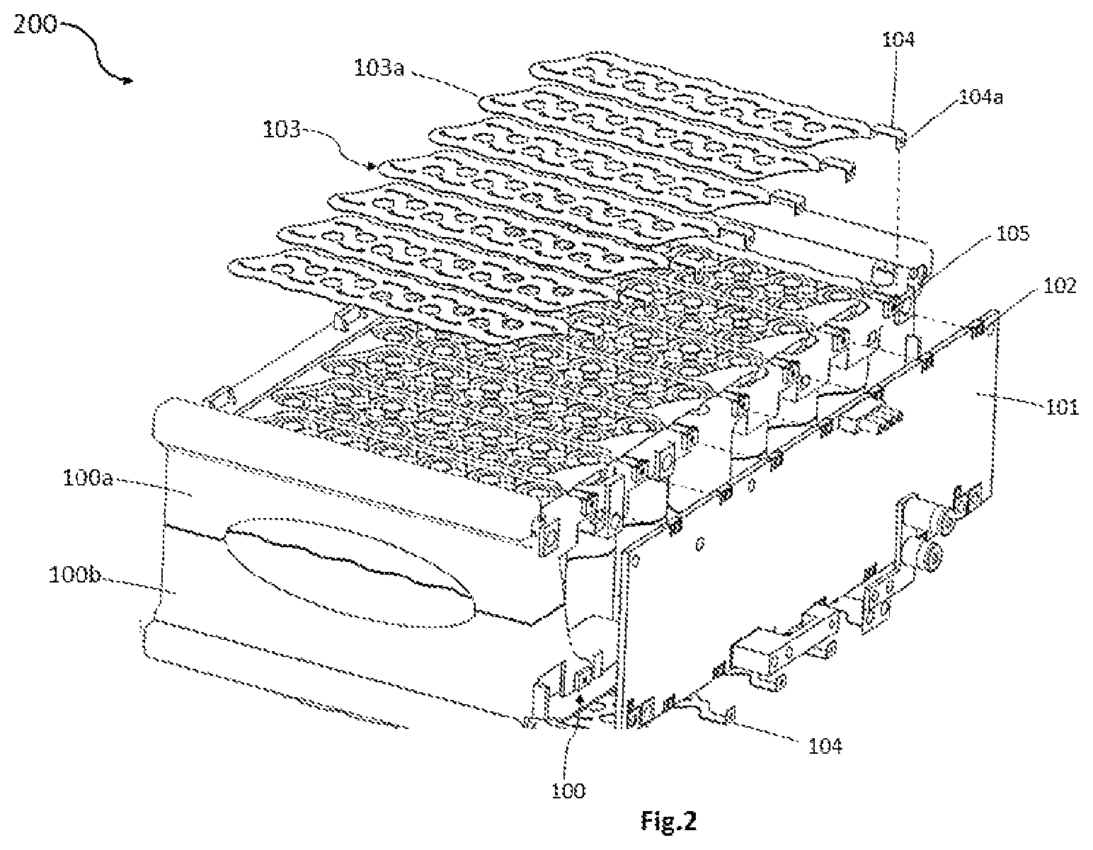 Patent US12155077 Figure 2 – Interconnecting structure for energy storage cells in an energy storage device