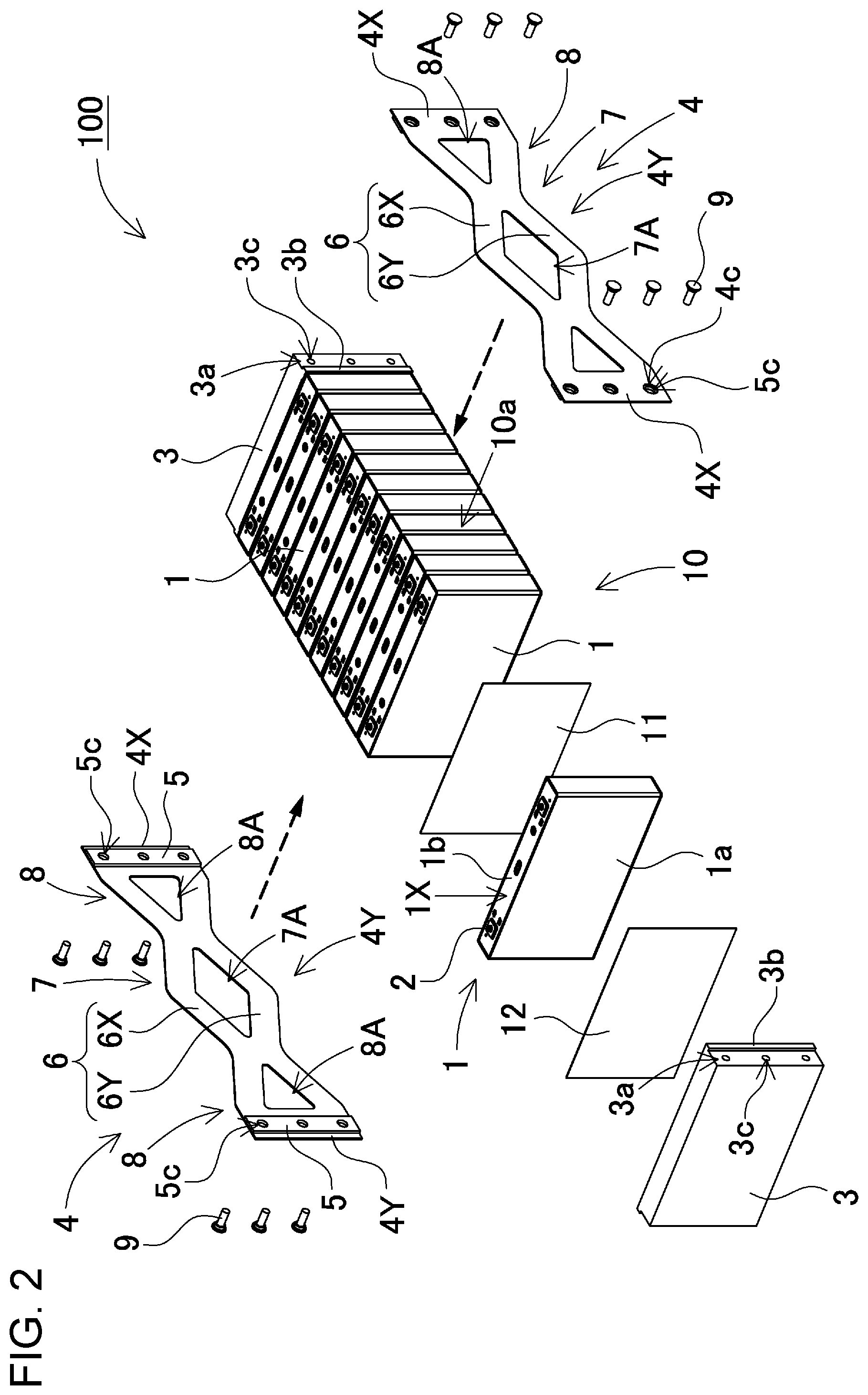Patent US12155081 Figure 2 – Power supply device, electric vehicle and power storage device provided with said power supply device, and fastening member for power supply device
