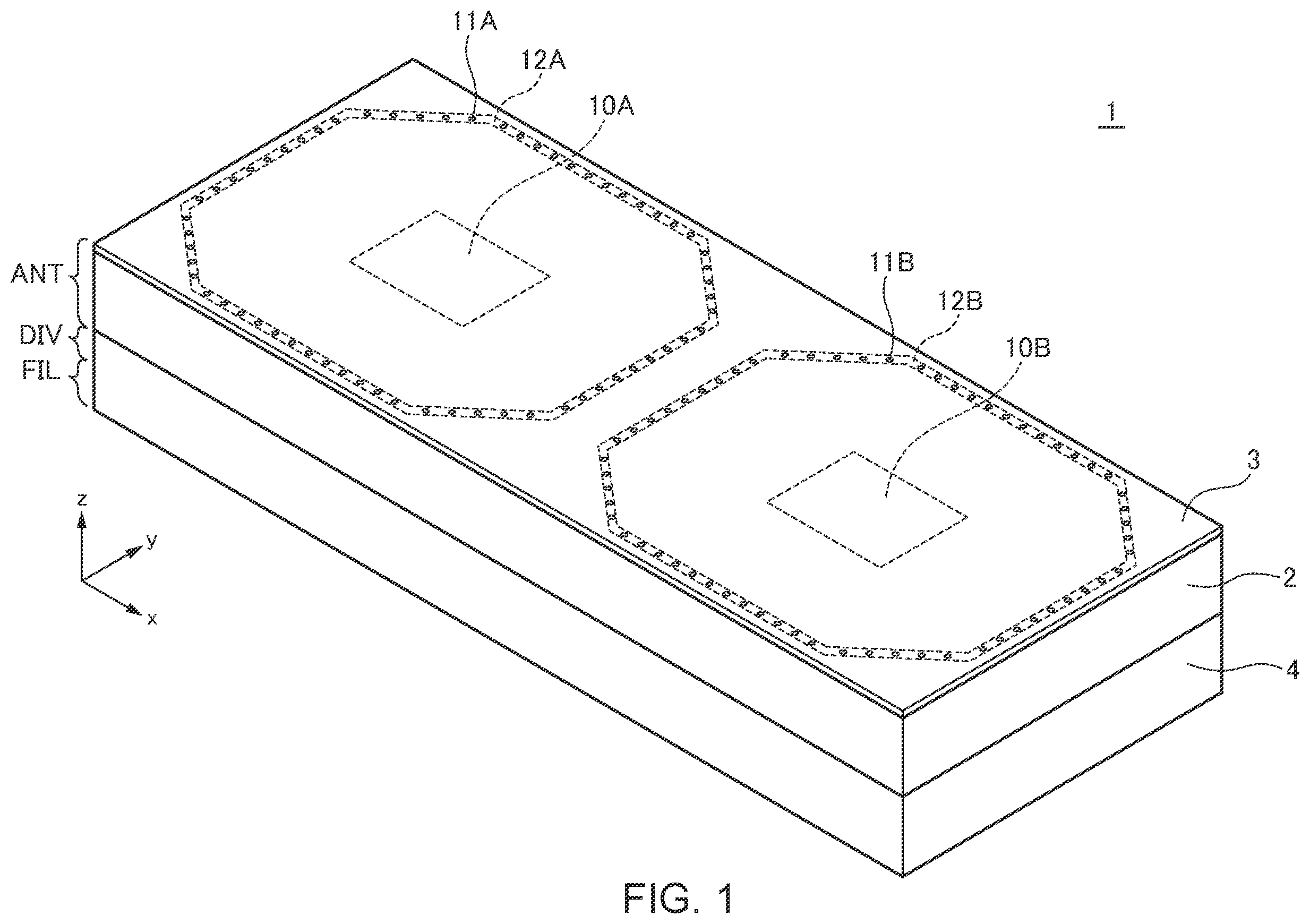 Patent US12155117 Figure 1 – Antenna device