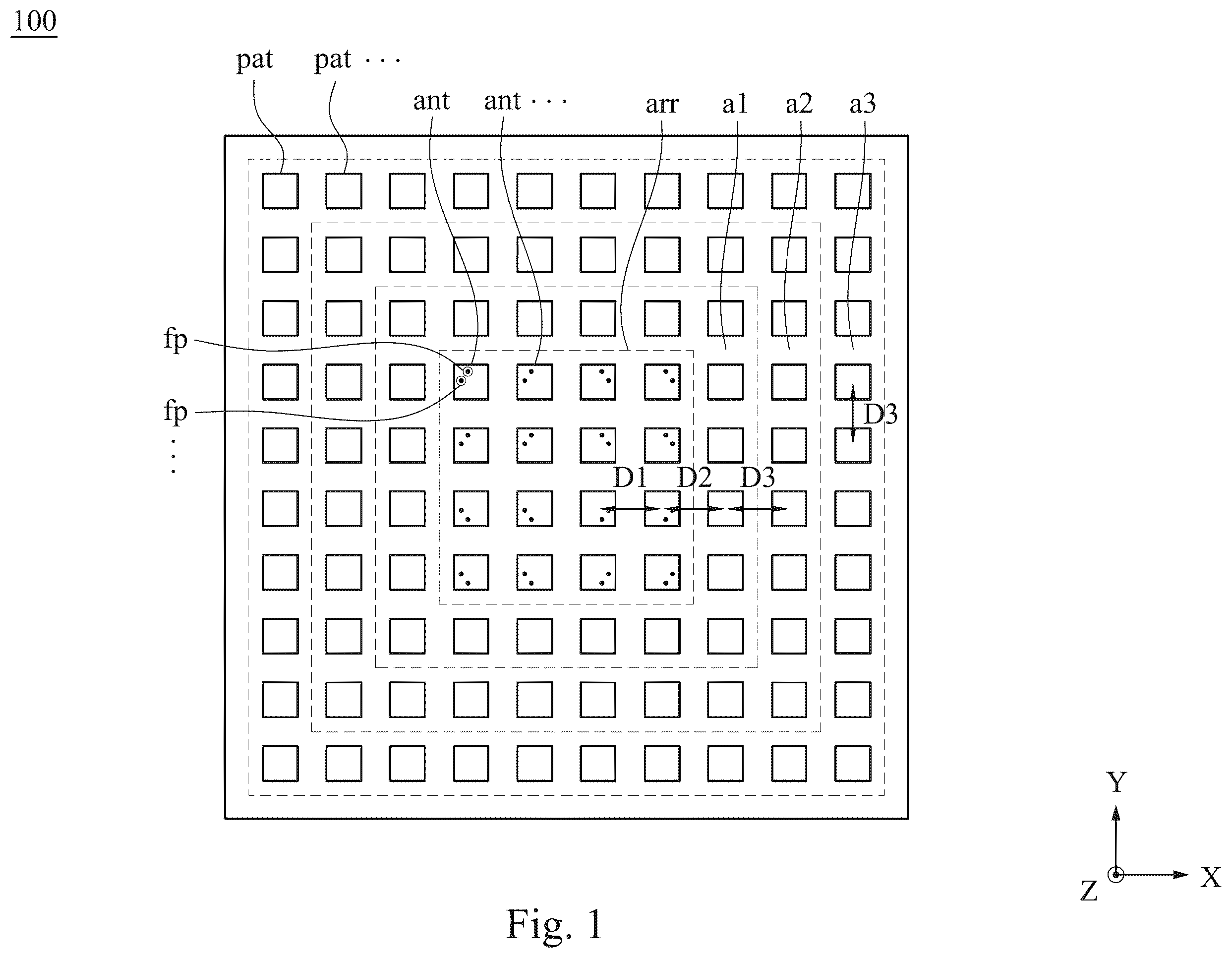 Patent US12155120 Figure 1 – Antenna array device