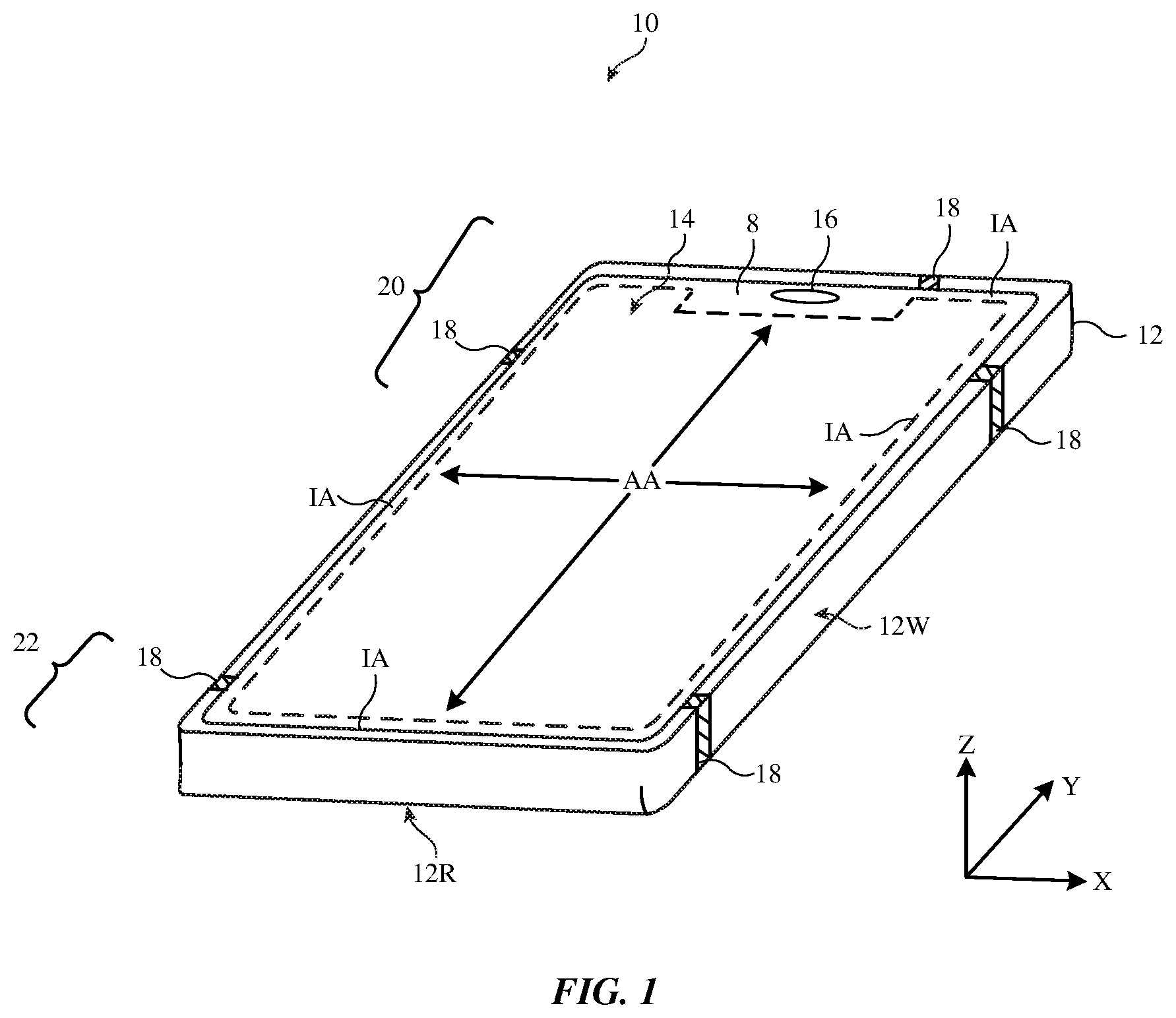 Patent US12155134 Figure 1 – Electronic devices having dielectric resonator antennas with parasitic patches