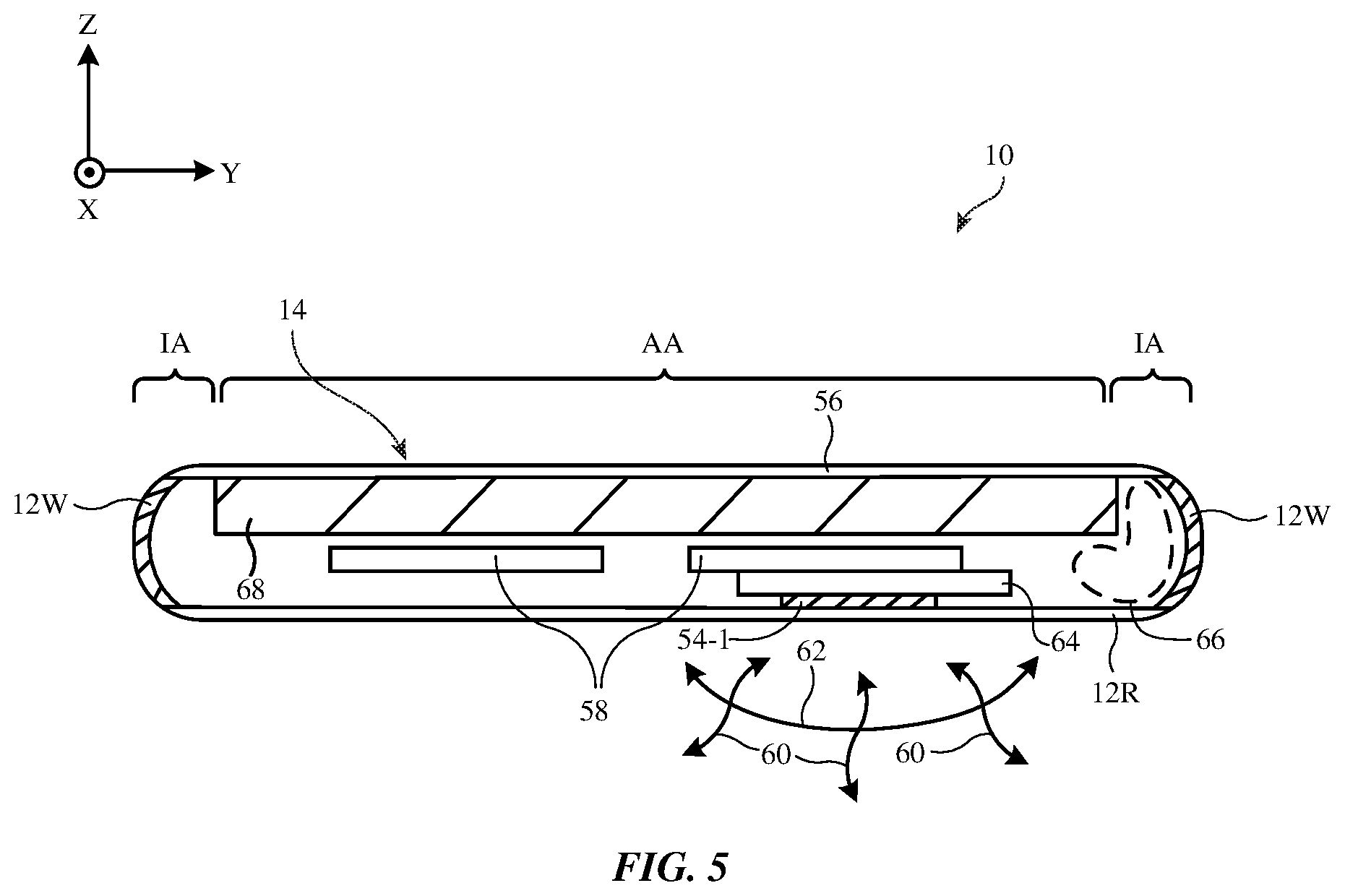 Patent US12155134 Figure 5 – Electronic devices having dielectric resonator antennas with parasitic patches