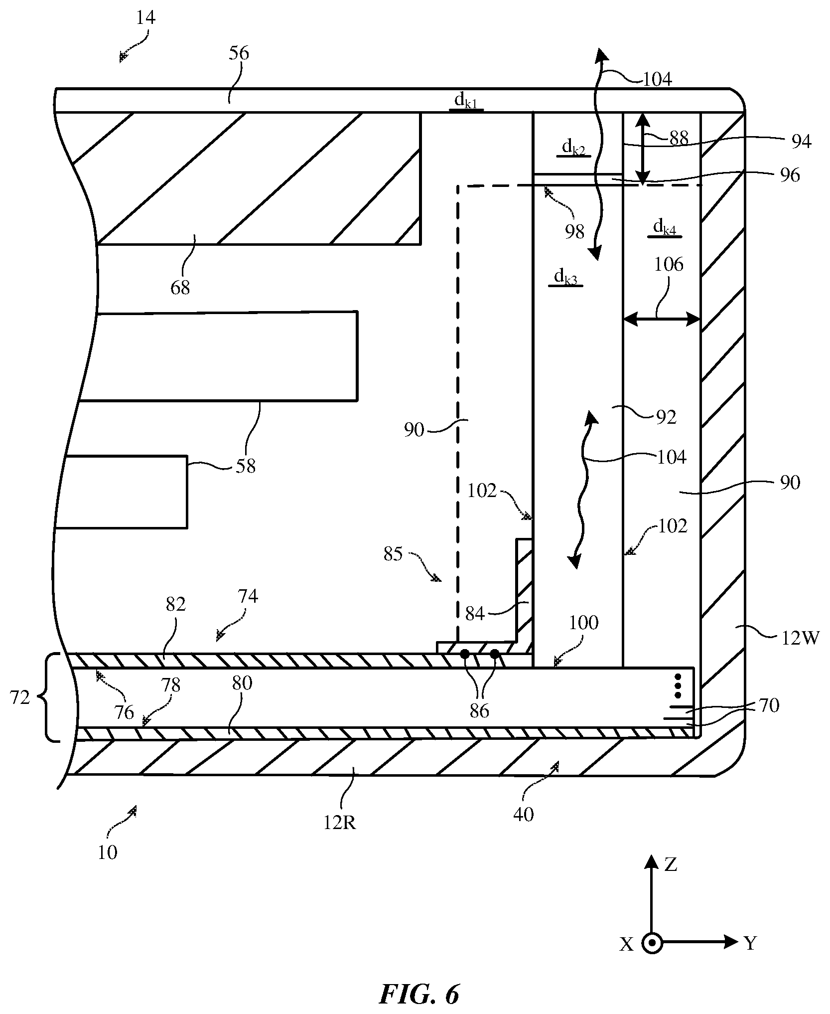 Patent US12155134 Figure 6 – Electronic devices having dielectric resonator antennas with parasitic patches