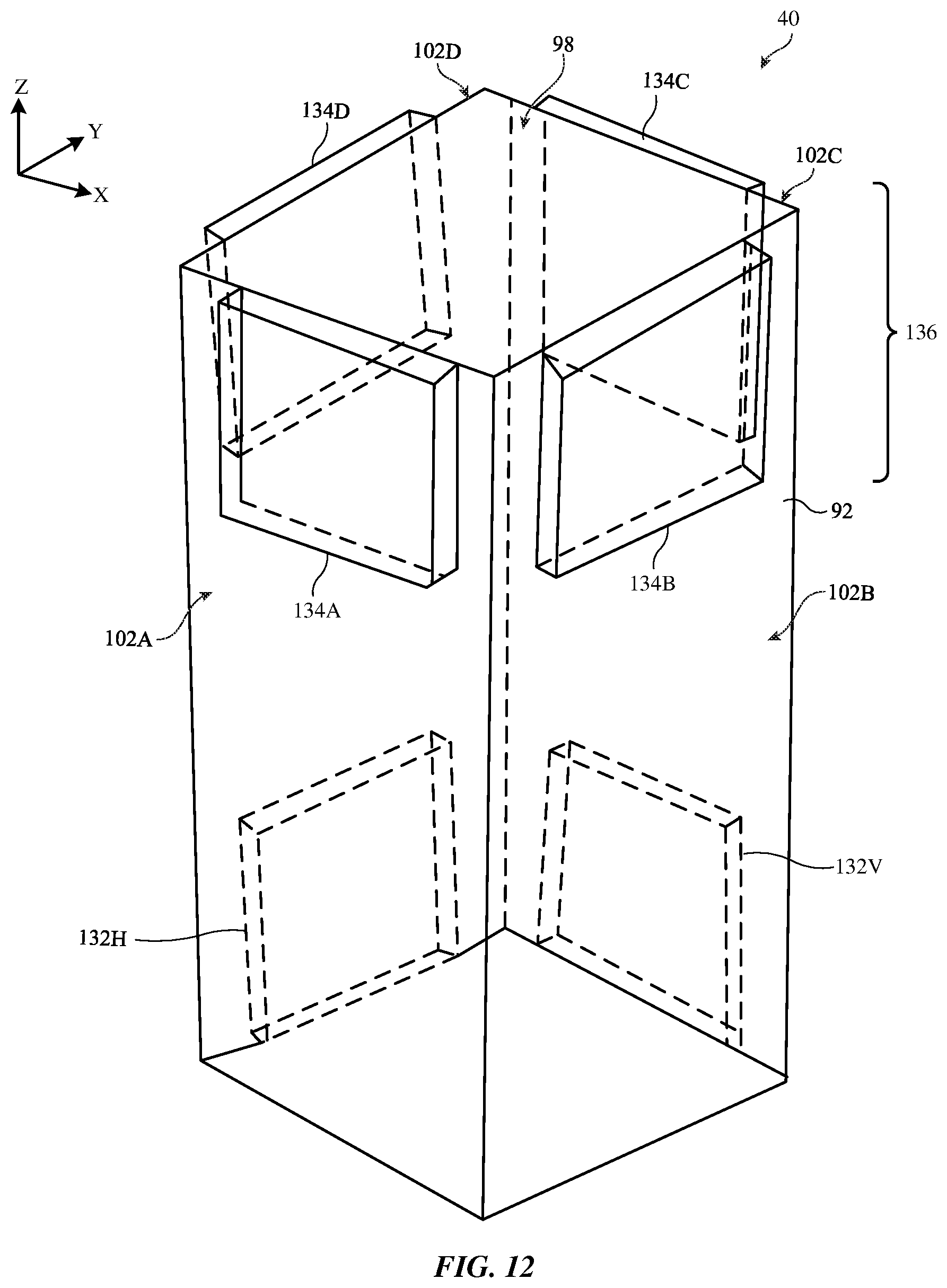 Patent US12155134 Figure 12 – Electronic devices having dielectric resonator antennas with parasitic patches