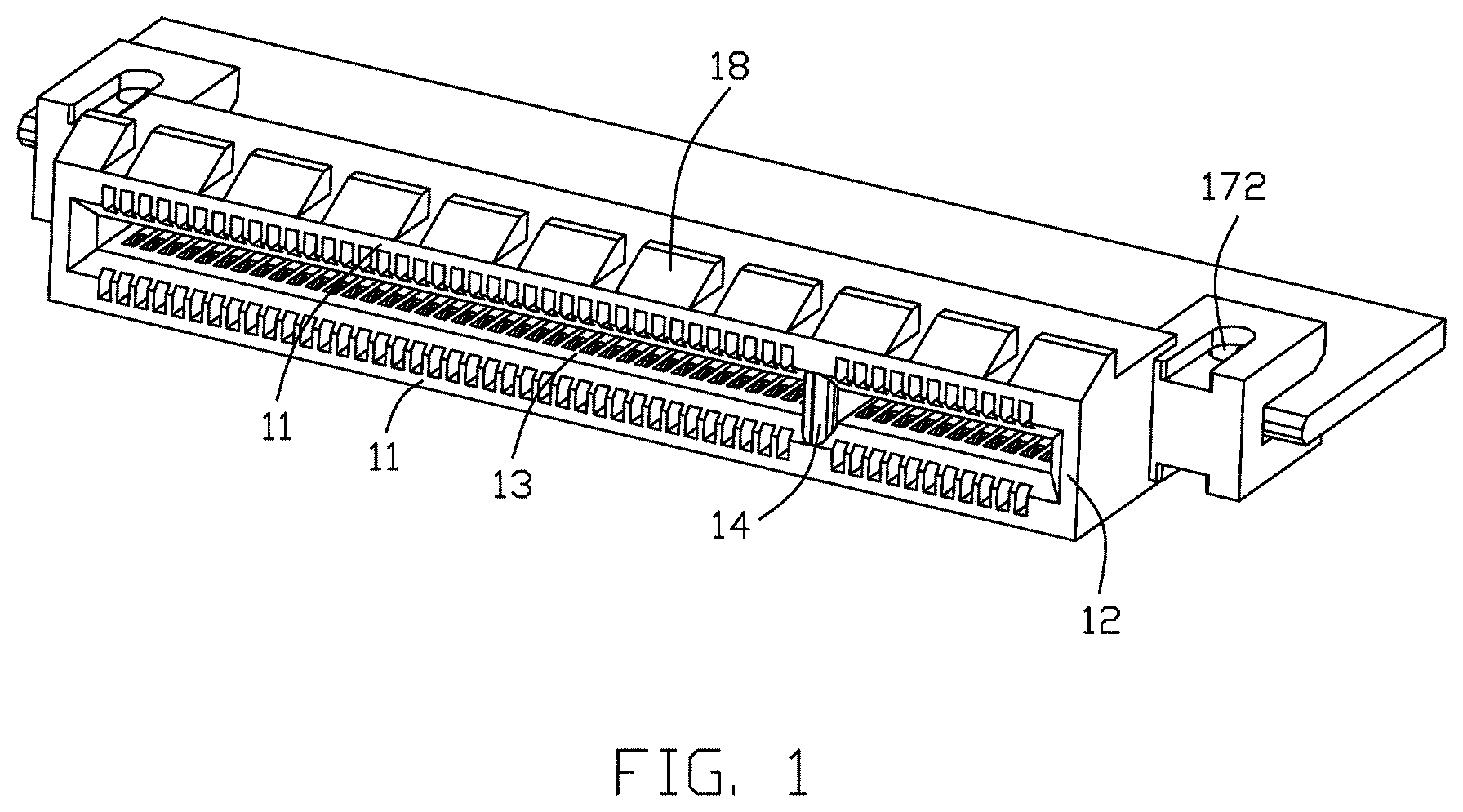 Patent US12155138 Figure 1 – Card edge connector with improved terminal pattern