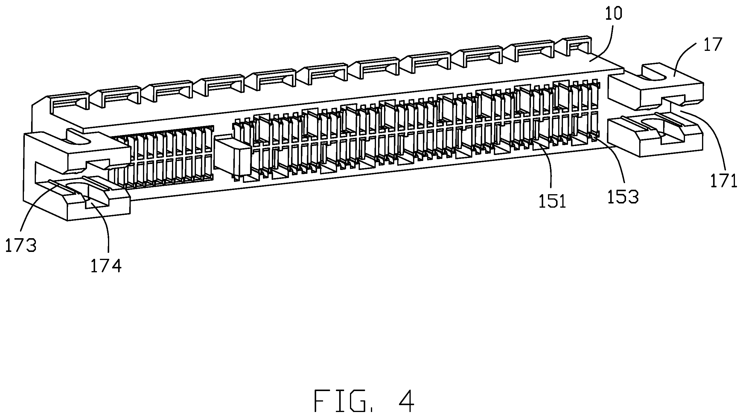 Patent US12155138 Figure 4 – Card edge connector with improved terminal pattern