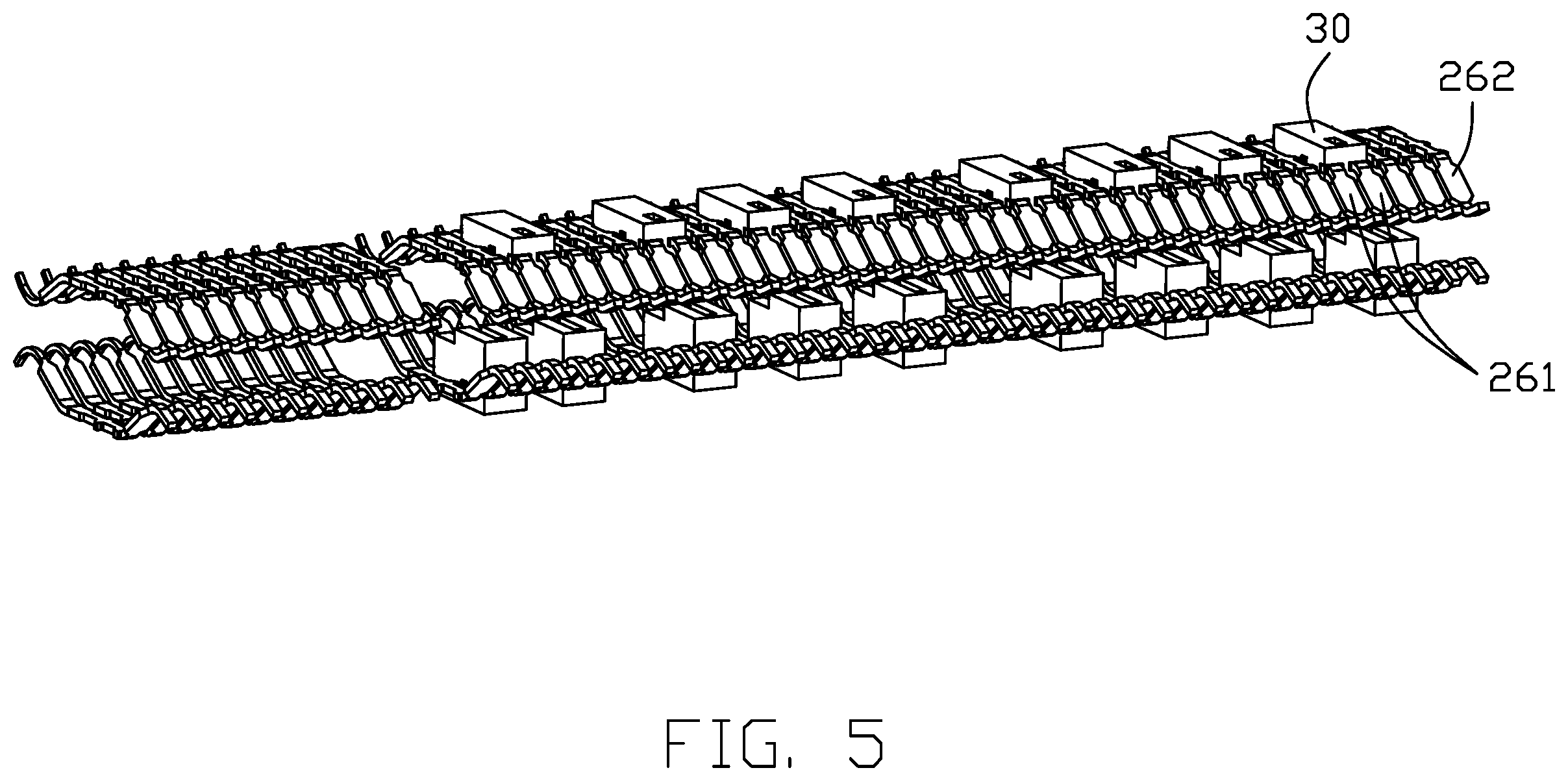 Patent US12155138 Figure 5 – Card edge connector with improved terminal pattern