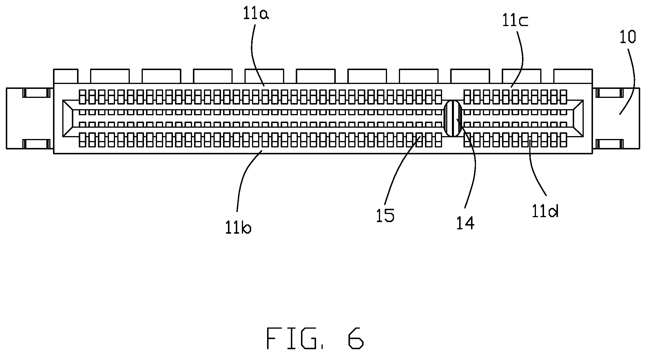 Patent US12155138 Figure 6 – Card edge connector with improved terminal pattern