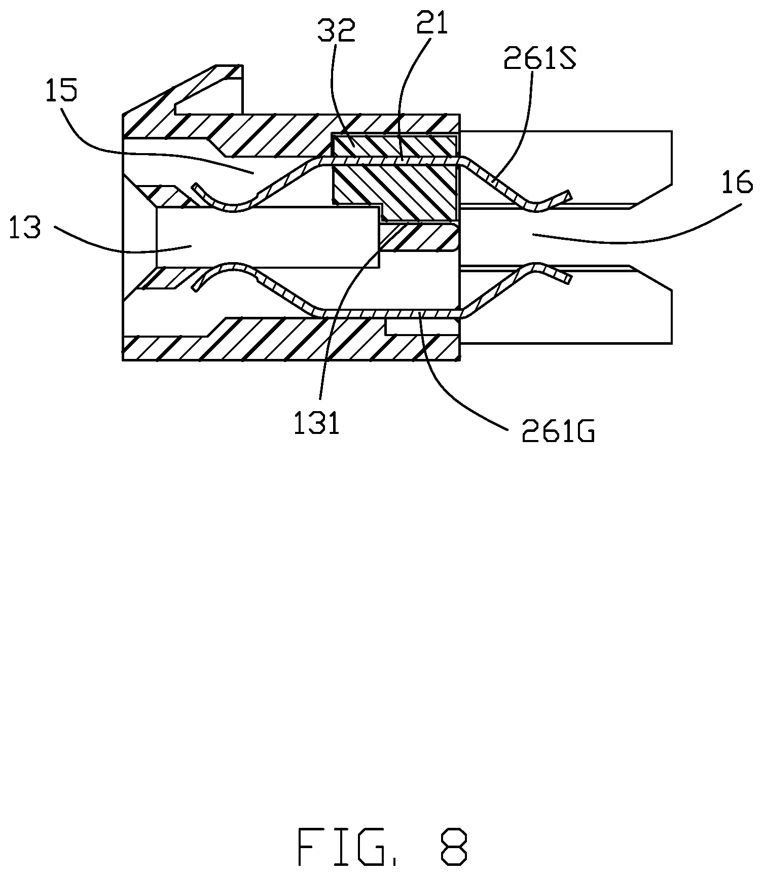 Patent US12155138 Figure 8 – Card edge connector with improved terminal pattern