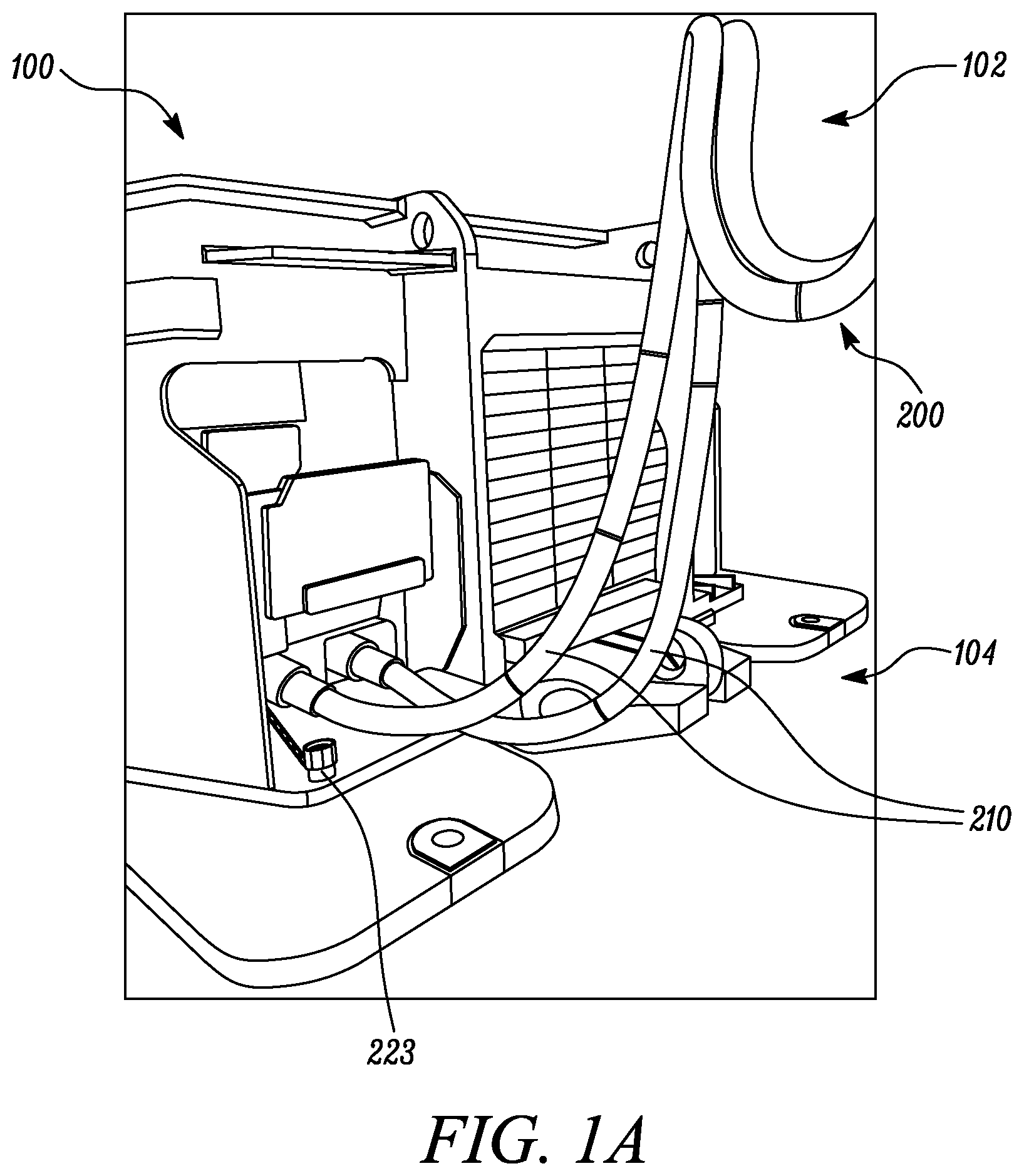 Patent US12155141 Figure 1 – Connector assembly having a cable connected charging pin and socket in fluid communication with one another