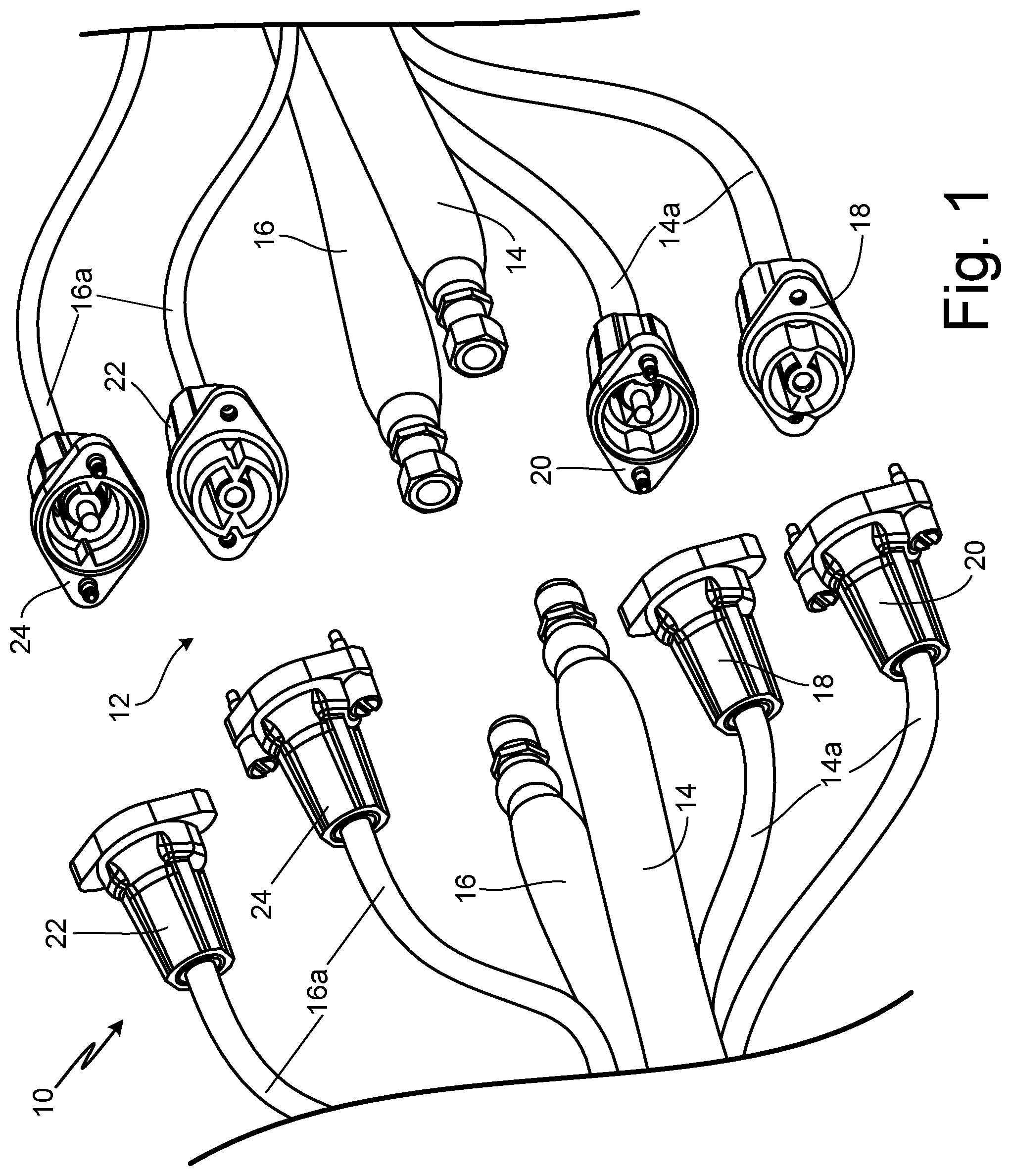 Patent US12155155 Figure 1 – Heated hose electrical connectors
