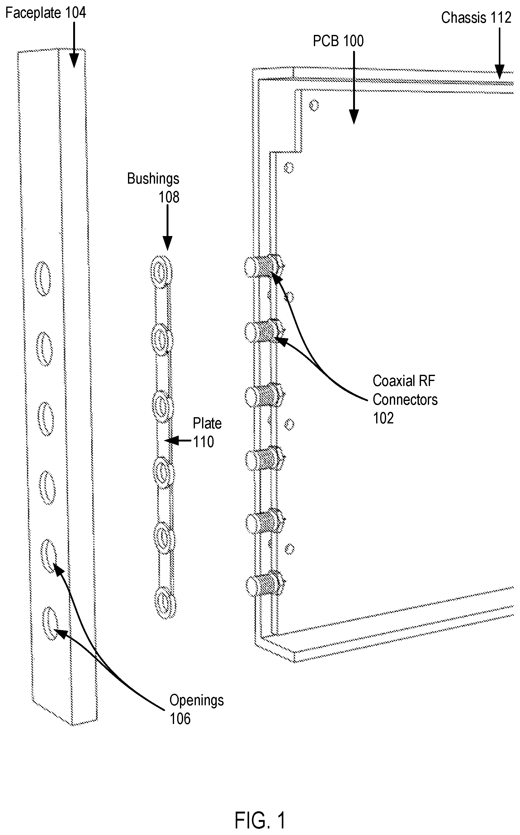 Patent US12155157 Figure 1 – Optimizing mounting points for coaxial RF connectors
