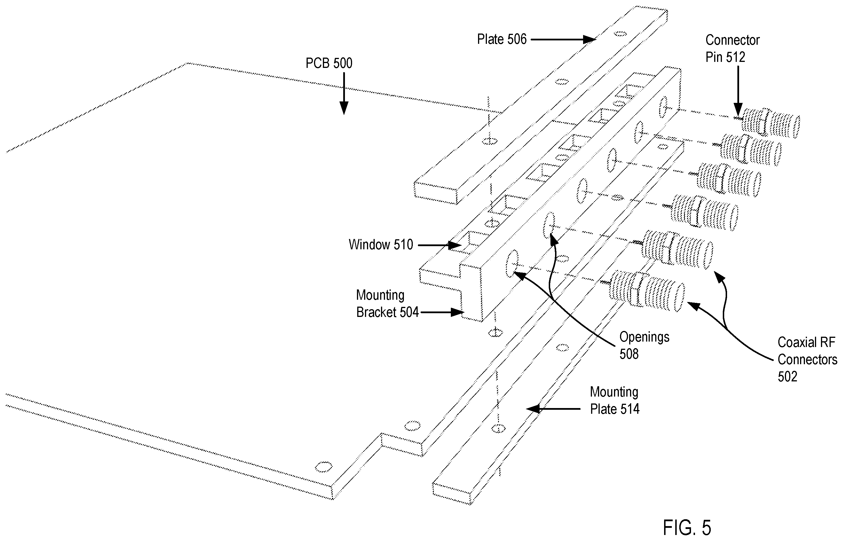 Patent US12155157 Figure 5 – Optimizing mounting points for coaxial RF connectors
