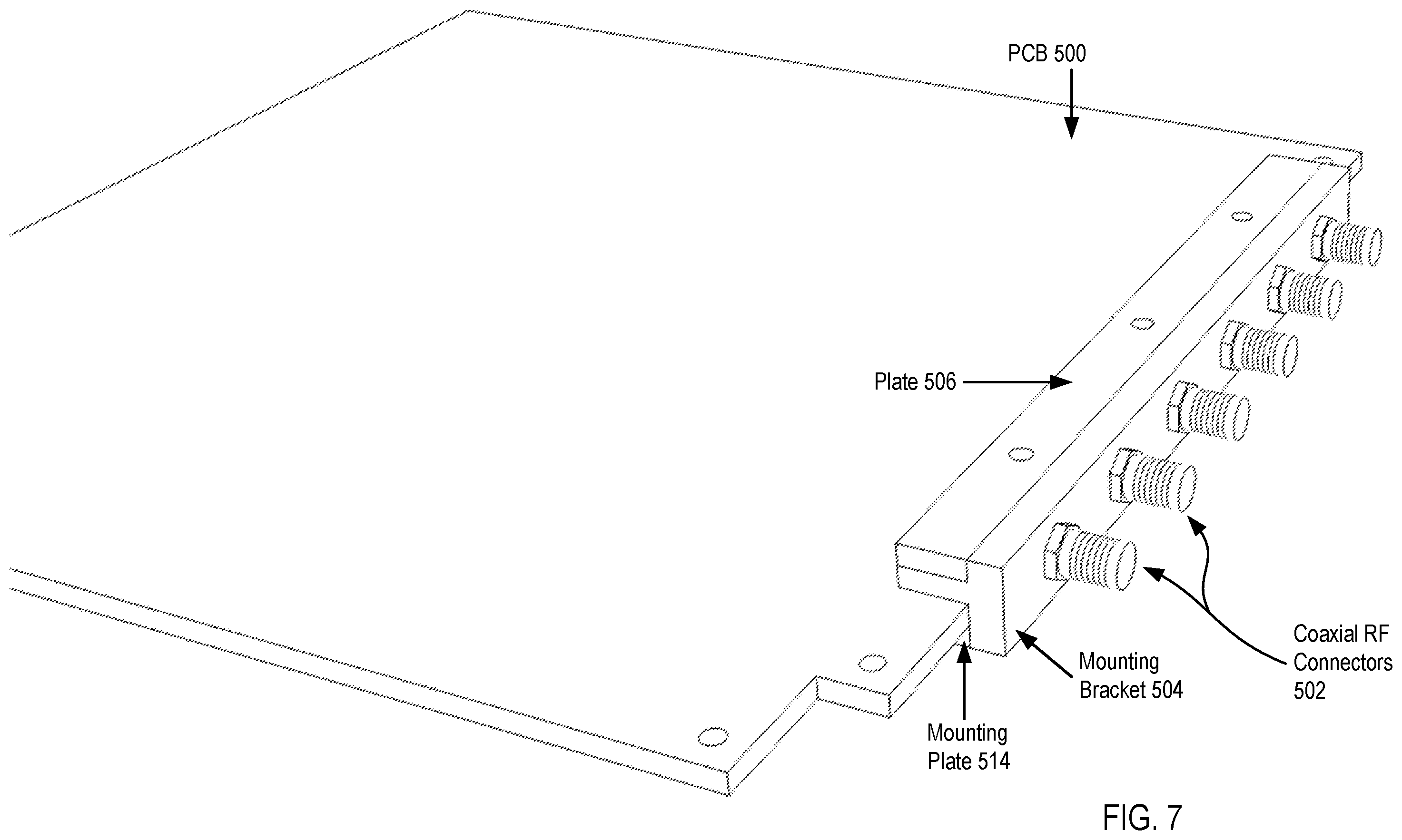 Patent US12155157 Figure 7 – Optimizing mounting points for coaxial RF connectors