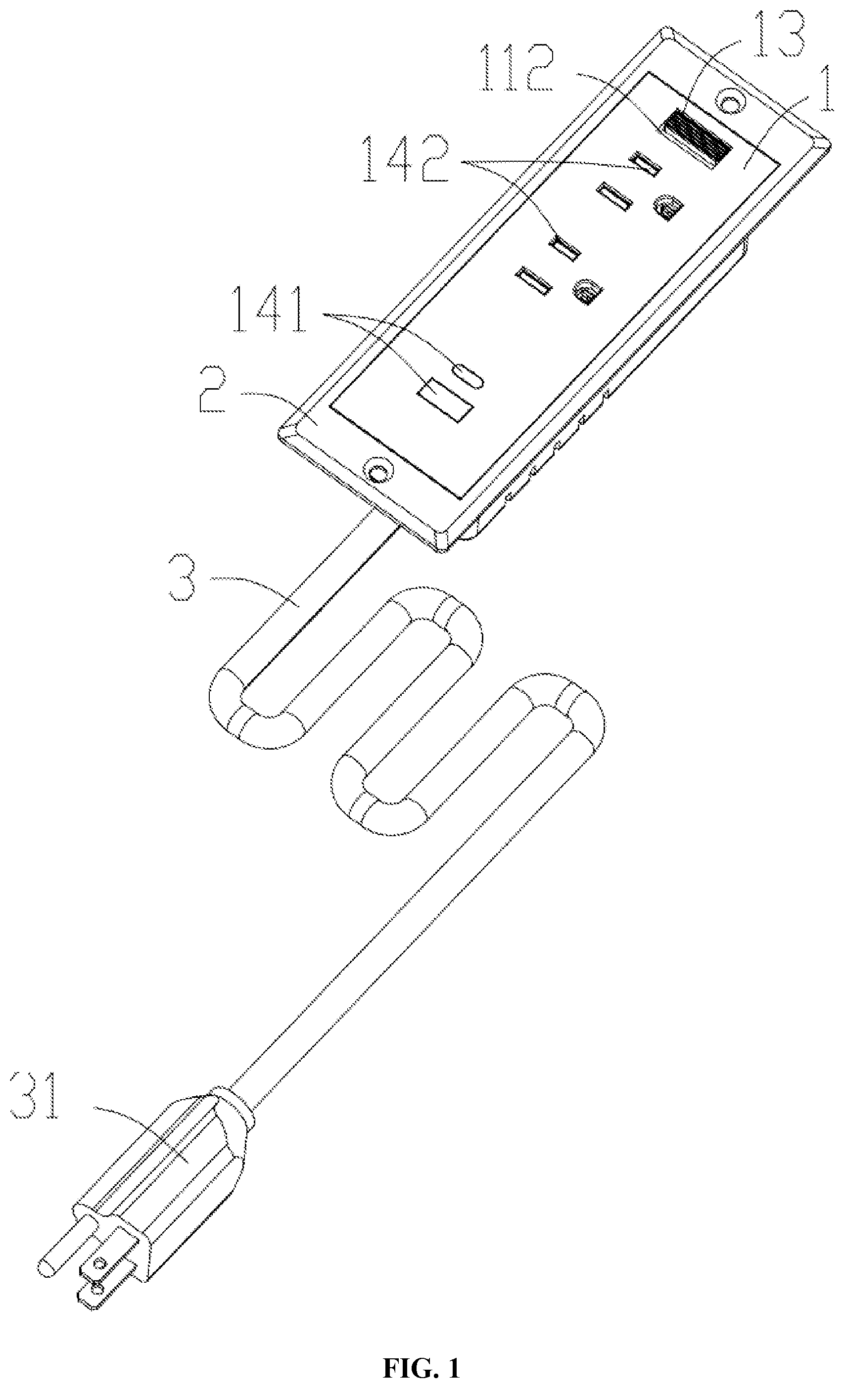Patent US12155159 Figure 1 – Detachable extension socket assembly