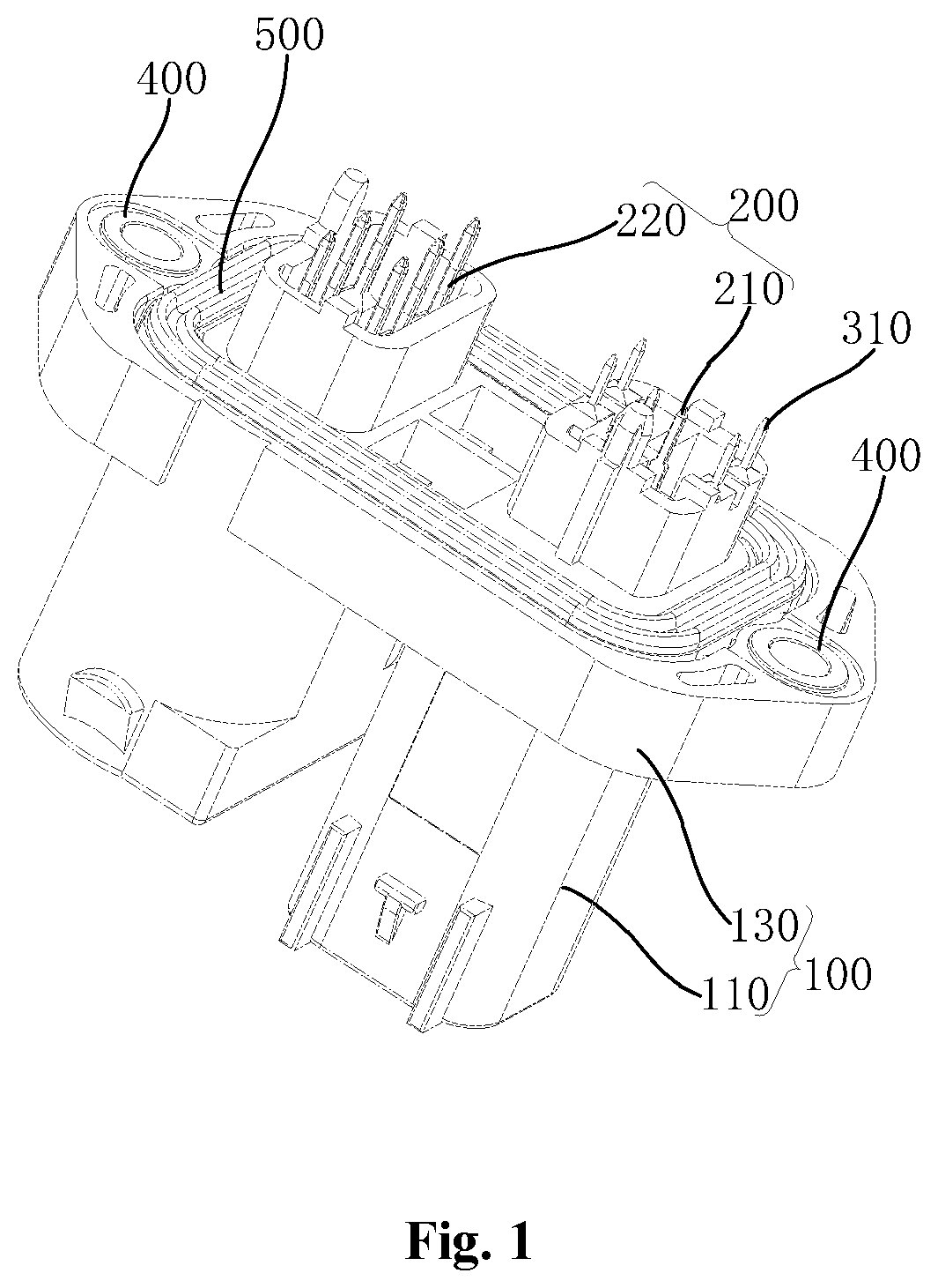 Patent US12155161 Figure 1 – Hybrid electrical connector and electrical connector assembly
