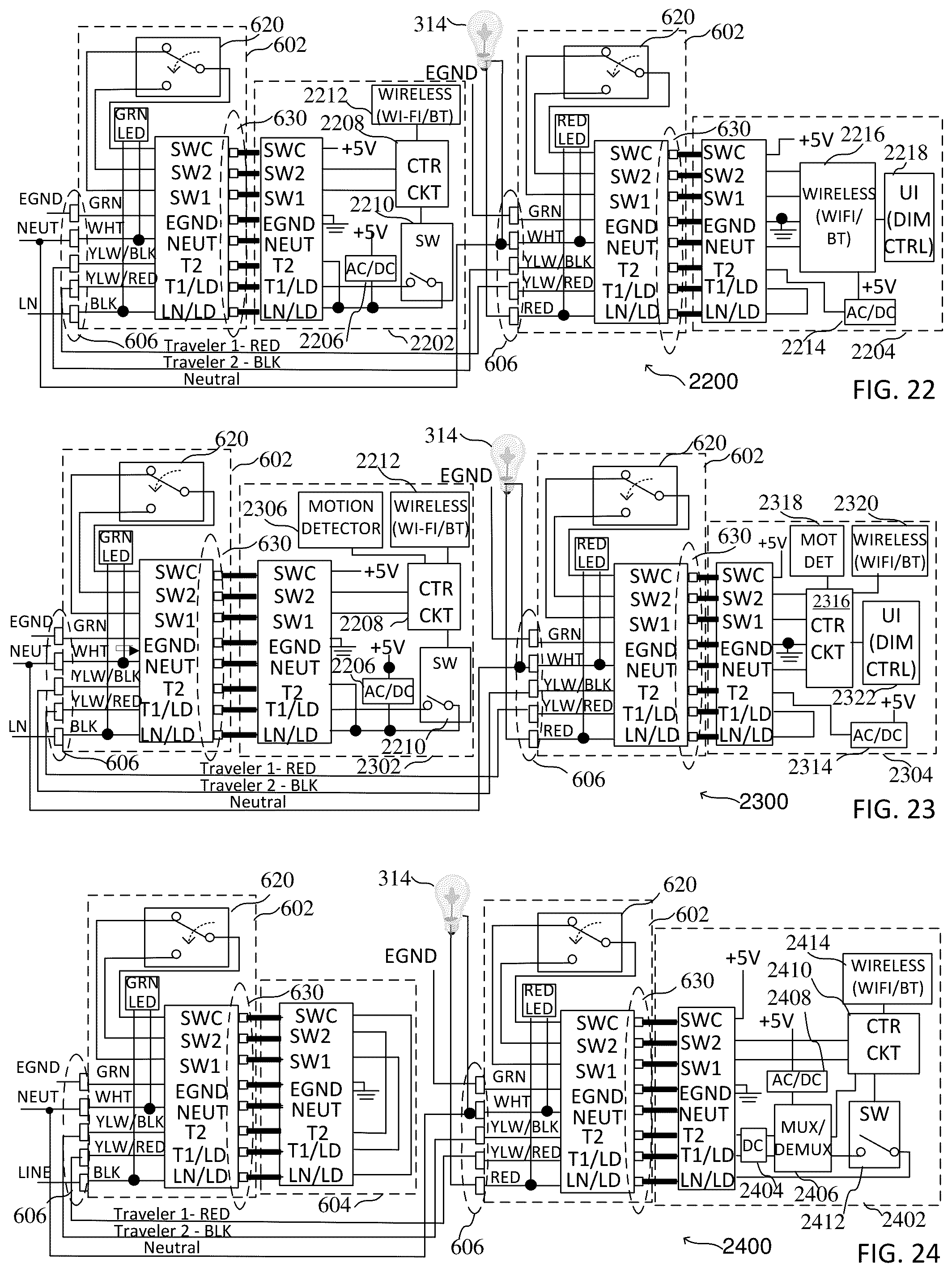 Patent US12155164 Figure 8 – In-wall power adapter having a switch and a connector for controlling the application of a voltage