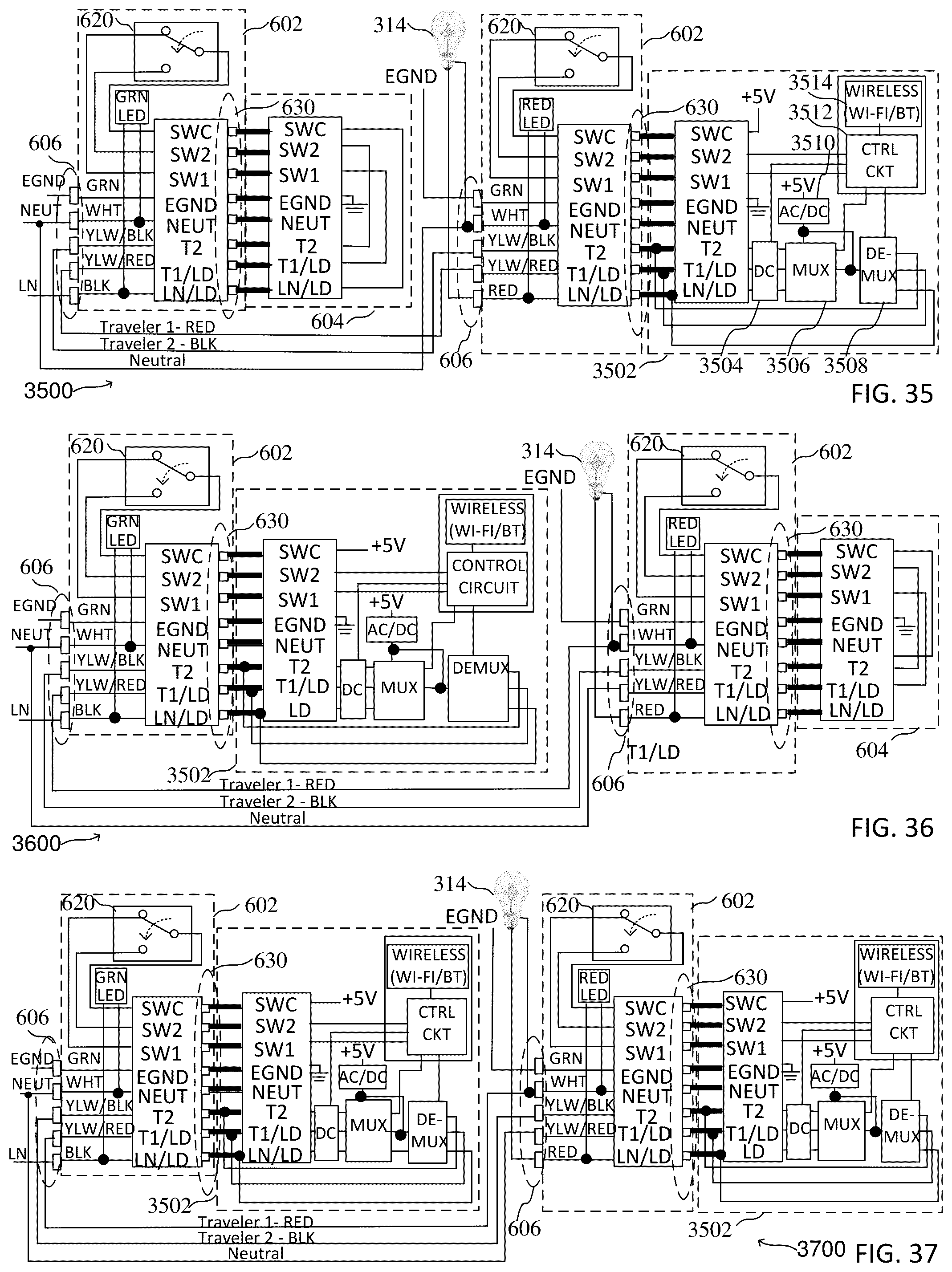 Patent US12155164 Figure 13 – In-wall power adapter having a switch and a connector for controlling the application of a voltage