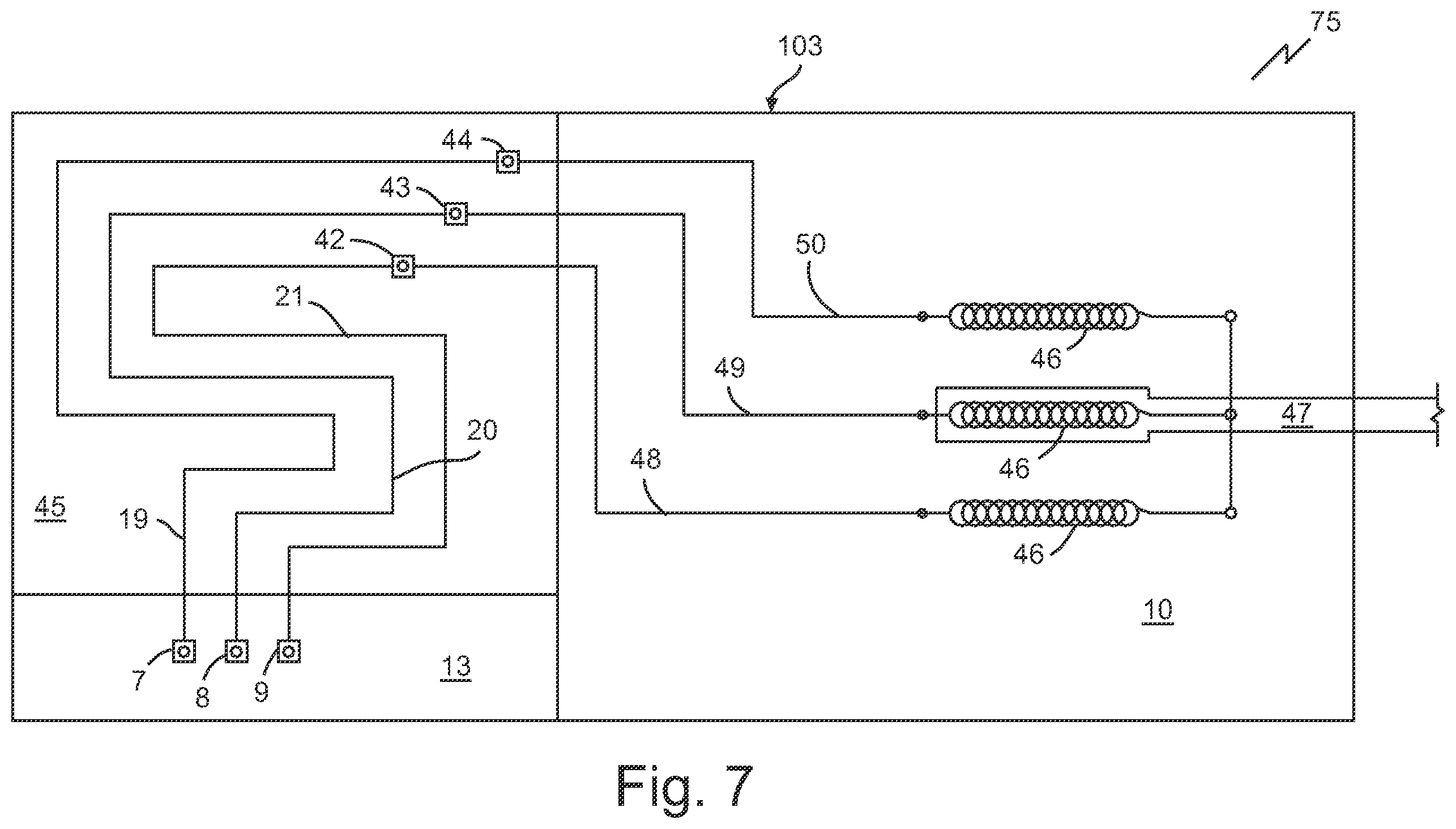 Patent US12155182 Figure 8 – Electrical equipment with additional compartment and wiring to account for temperature limitations of connected conductors