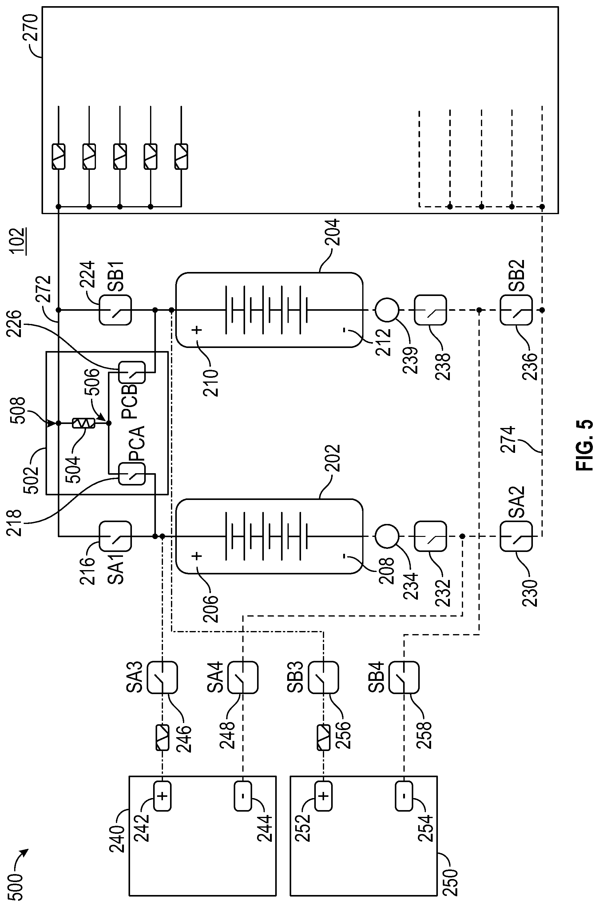Patent US12155244 Figure 5 – High voltage architecture for multi-port charging system