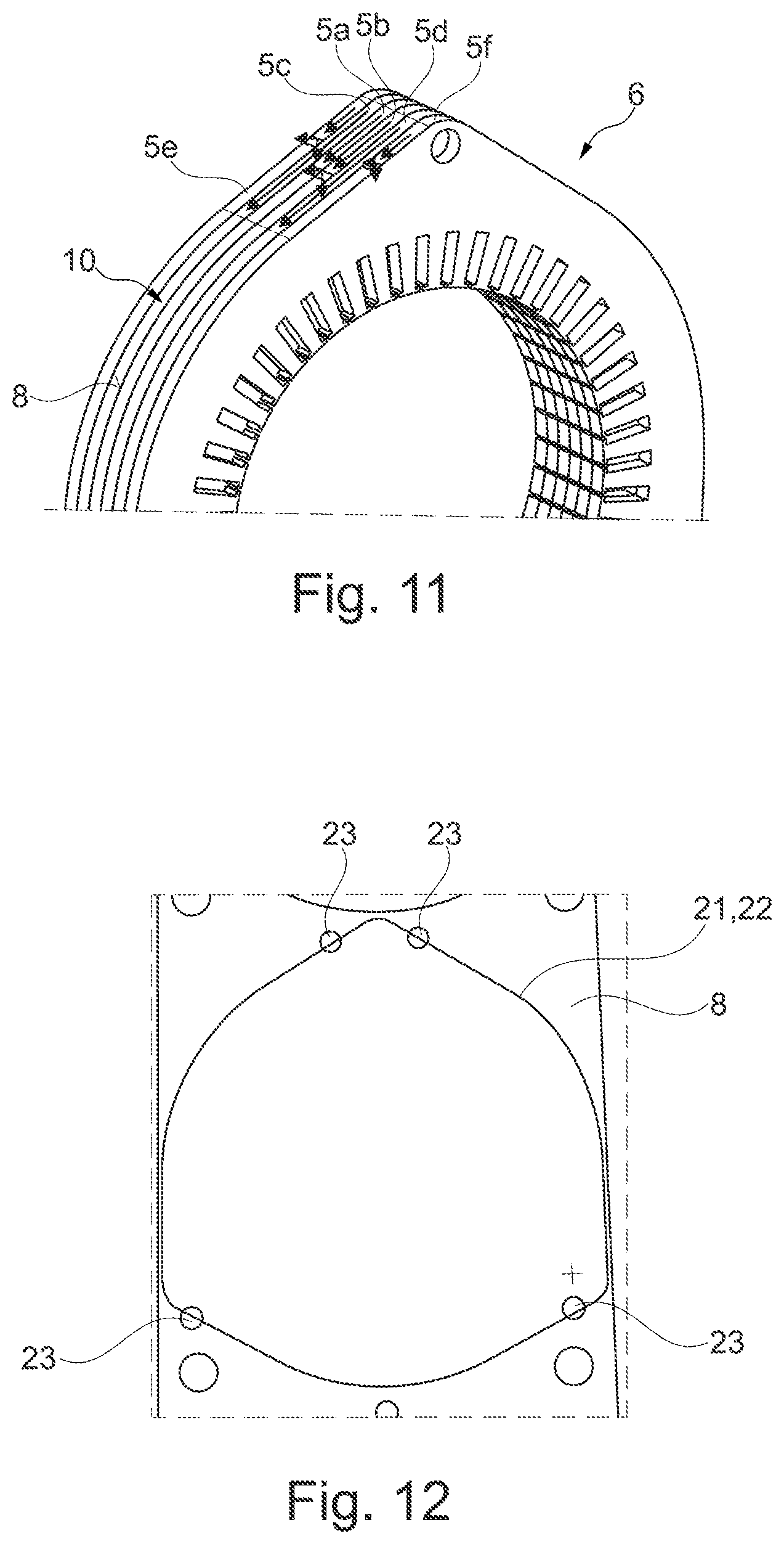 Patent US12155268 Figure 6 – Electrical machine having defined positioning of various recesses in a wet-running stator