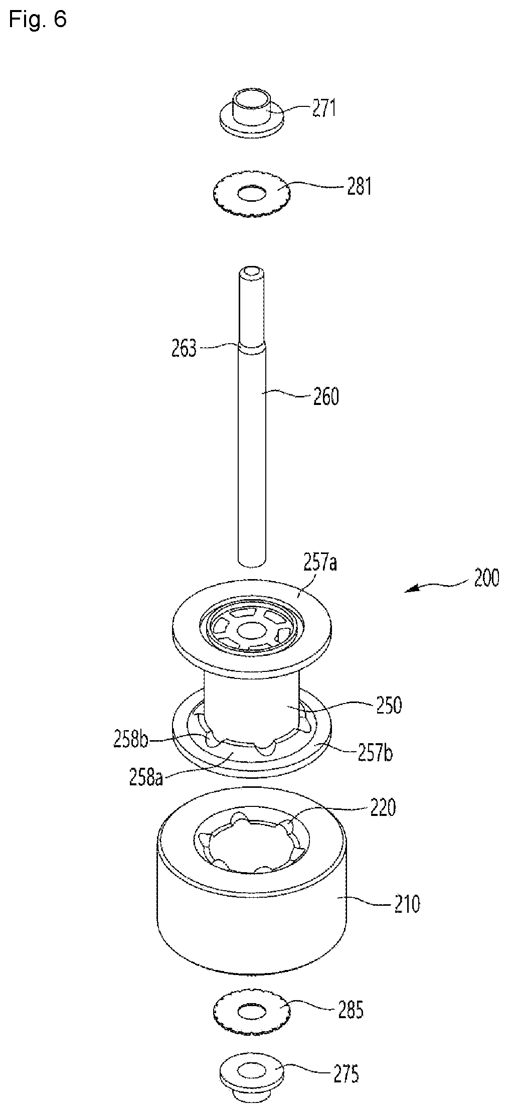 Patent US12155272 Figure 6 – Motor and drain pump with fixing structure between the rotor shaft