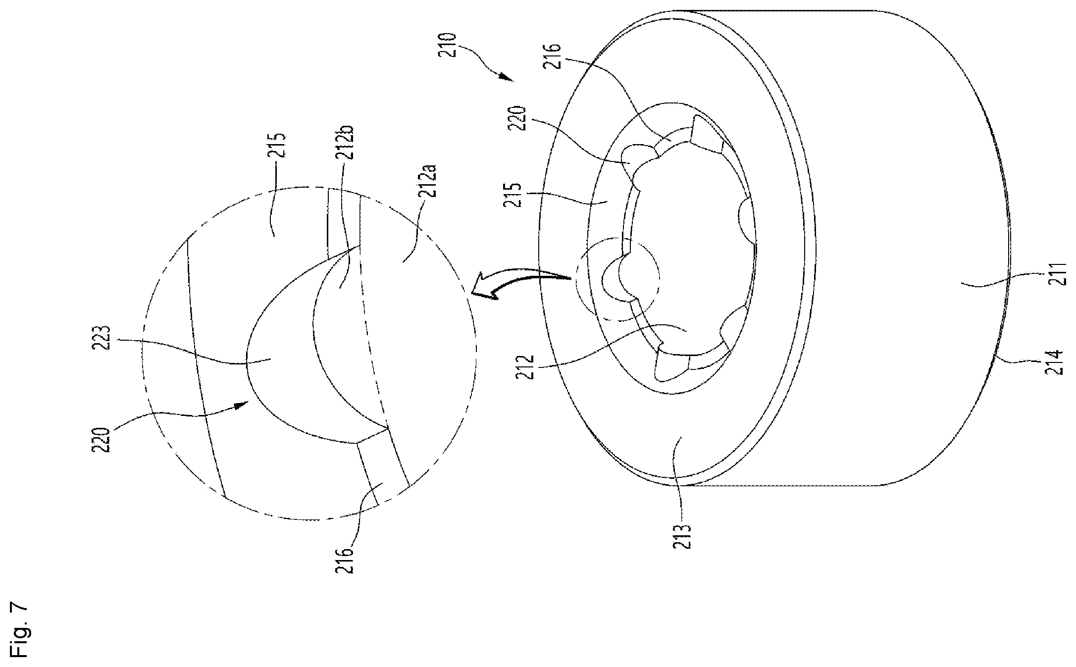 Patent US12155272 Figure 7 – Motor and drain pump with fixing structure between the rotor shaft