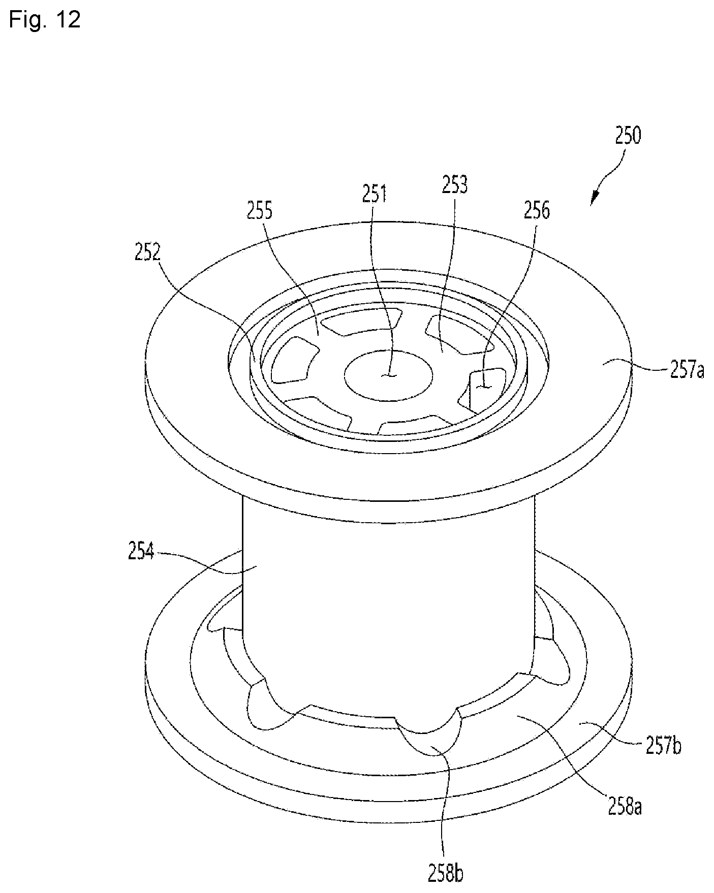 Patent US12155272 Figure 12 – Motor and drain pump with fixing structure between the rotor shaft