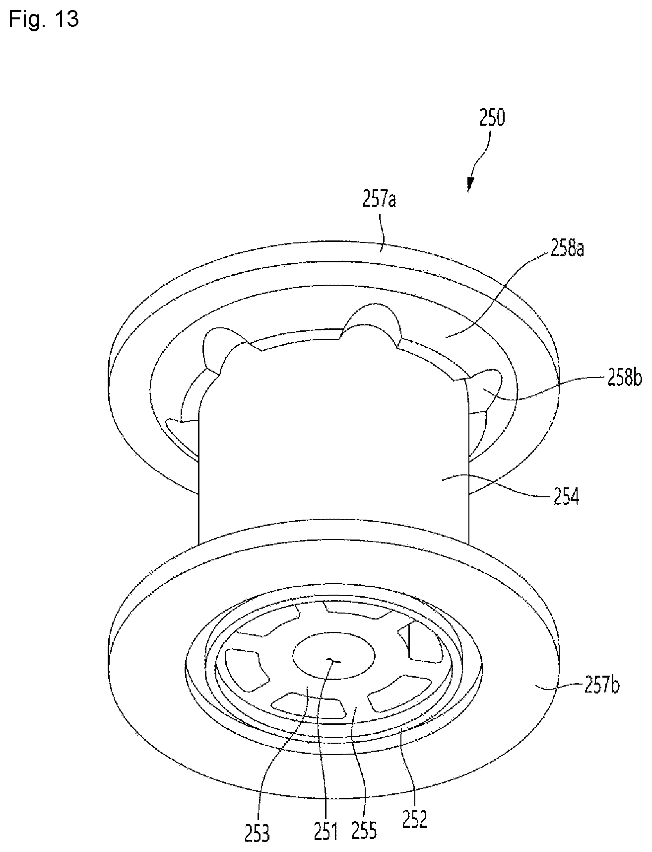Patent US12155272 Figure 13 – Motor and drain pump with fixing structure between the rotor shaft