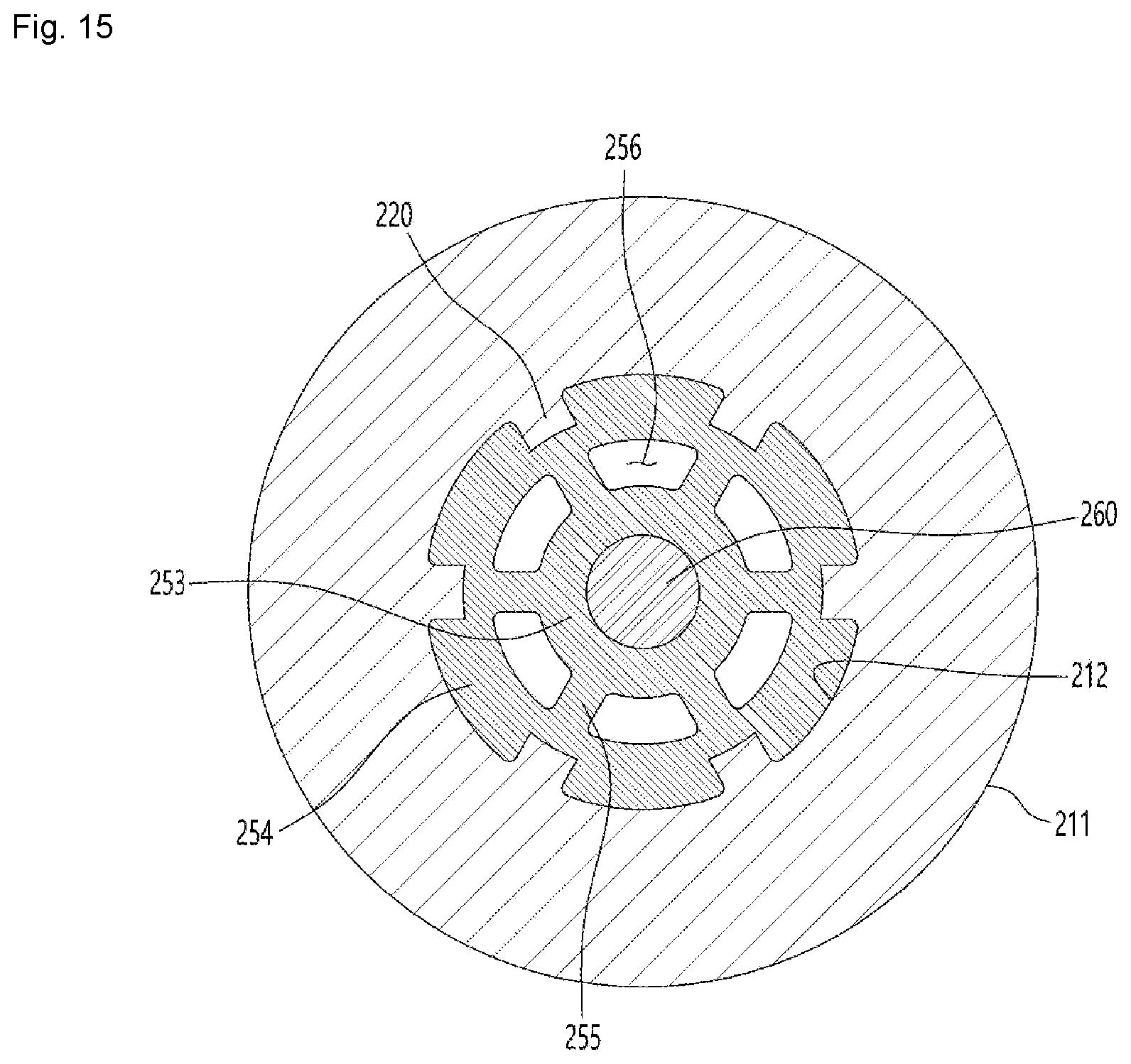 Patent US12155272 Figure 15 – Motor and drain pump with fixing structure between the rotor shaft