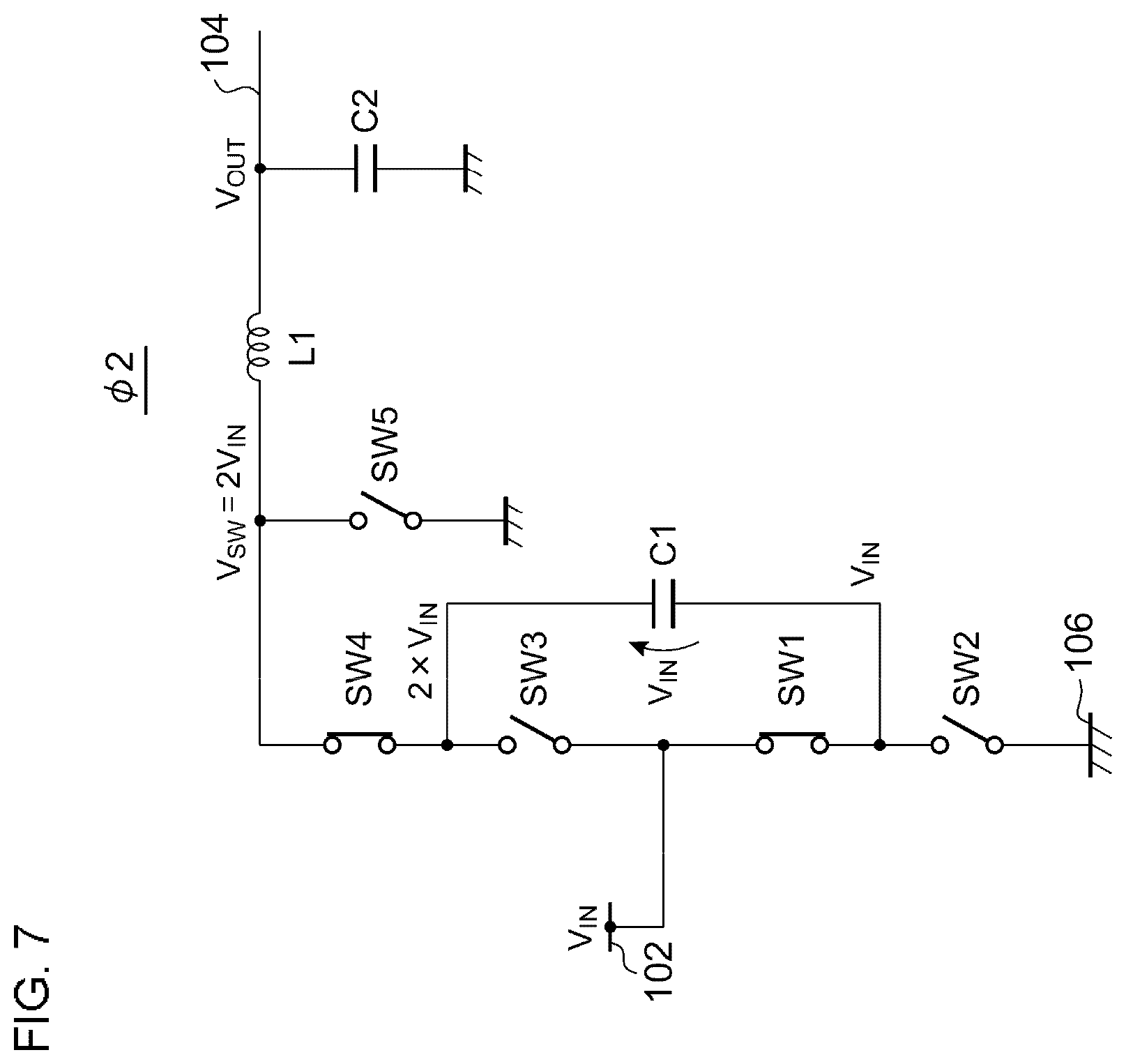 Patent US12155303 Figure 7 – Switching converter including controller circuit driving switches