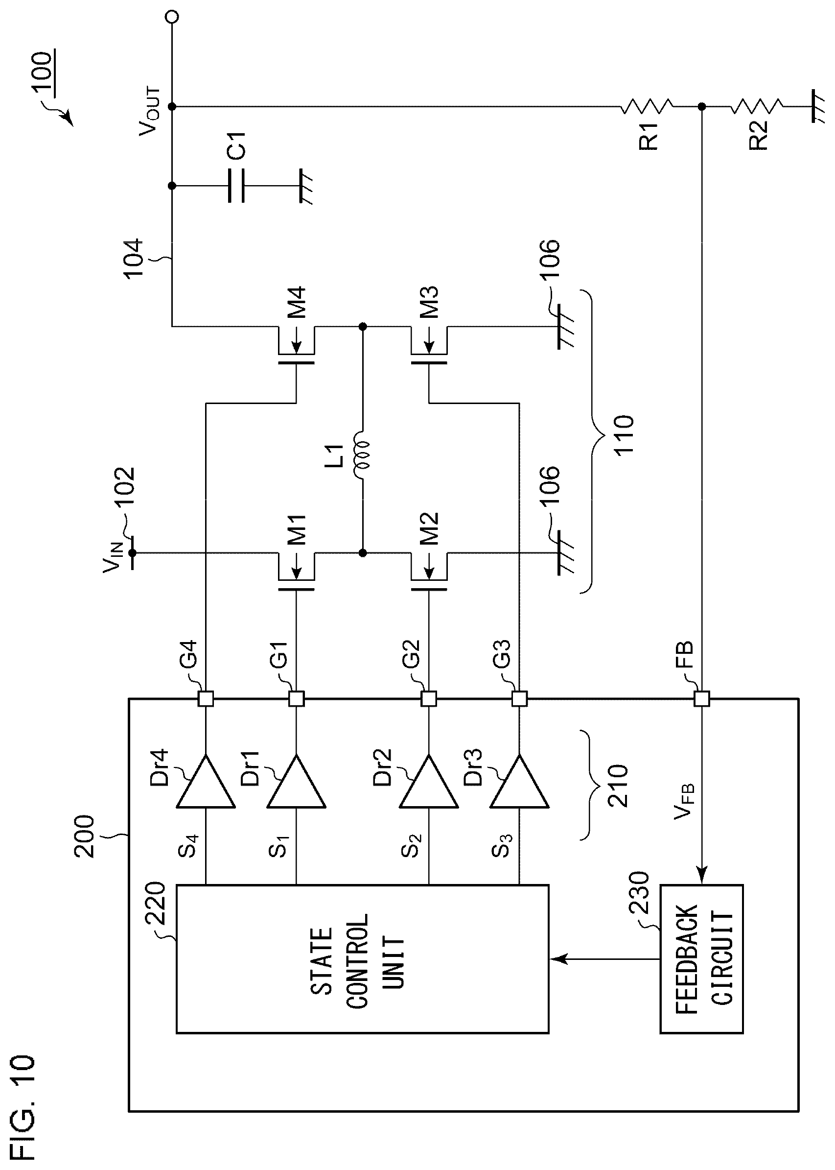 Patent US12155303 Figure 10 – Switching converter including controller circuit driving switches